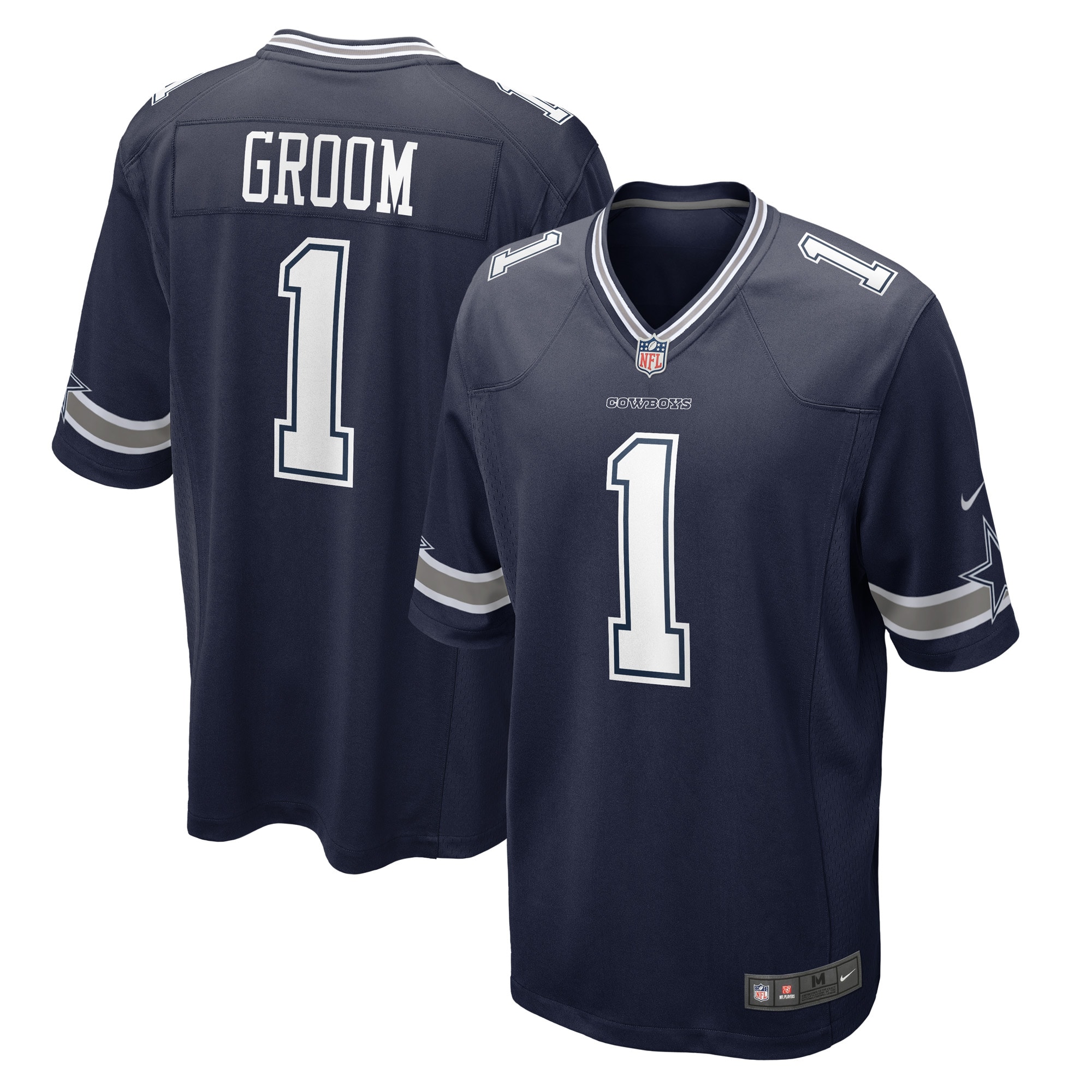 Men's Dallas Cowboys Number 1 Groom Navy Game Jersey JS3239 nicesnker
