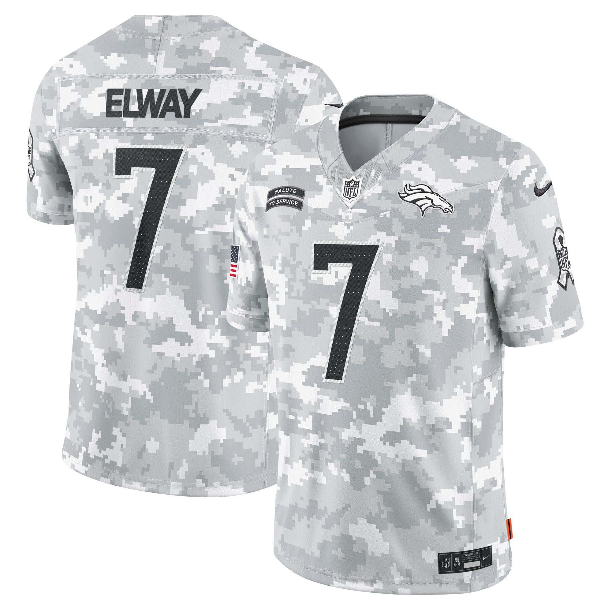 Men's Denver Broncos John Elway Arctic Camo 2024 Salute to Service Retired Player Limited Jersey JS6653 nicesnker