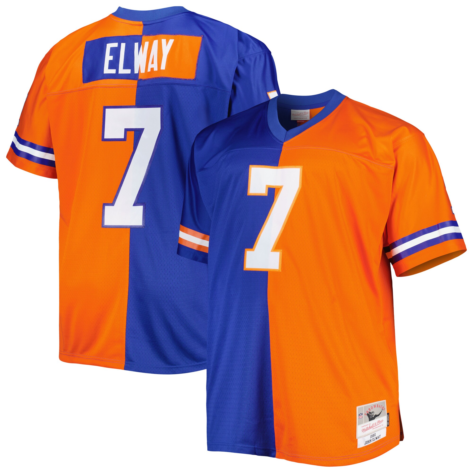 Men's Denver Broncos John Elway Mitchell & Ness Royal/Orange Big & Tall Split Legacy Retired Player Jersey JS7290 nicesnker