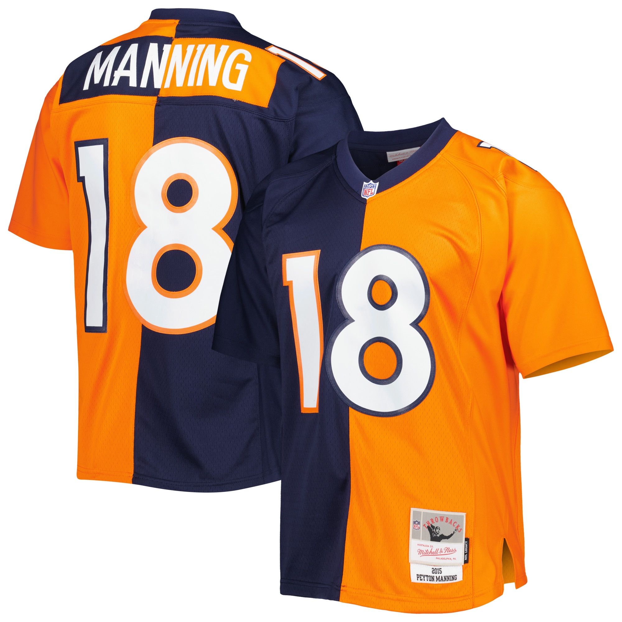 Men's Denver Broncos Peyton Manning Mitchell & Ness Navy/Orange 2015 Split Legacy Jersey JS2647 nicesnker