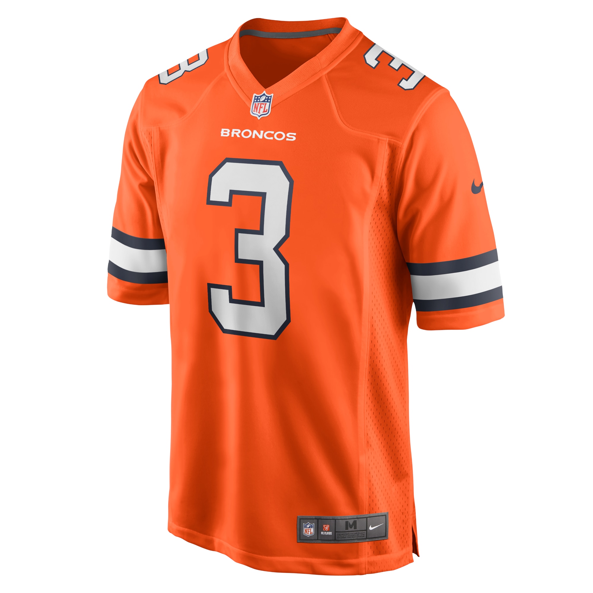 Alternative view of Men's Denver Broncos Russell Wilson Orange Alternate Game Jersey JS4898 nicesnker