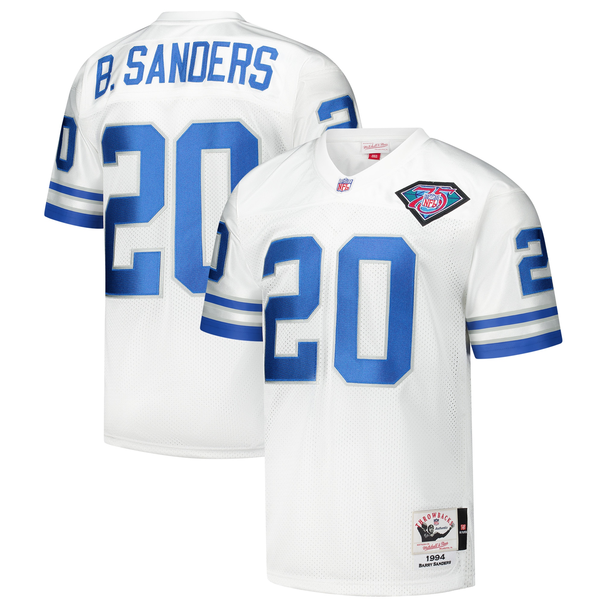 Men's Detroit Lions 1994 Barry Sanders Mitchell & Ness White Throwback Retired Player Jersey JS1487 nicesnker