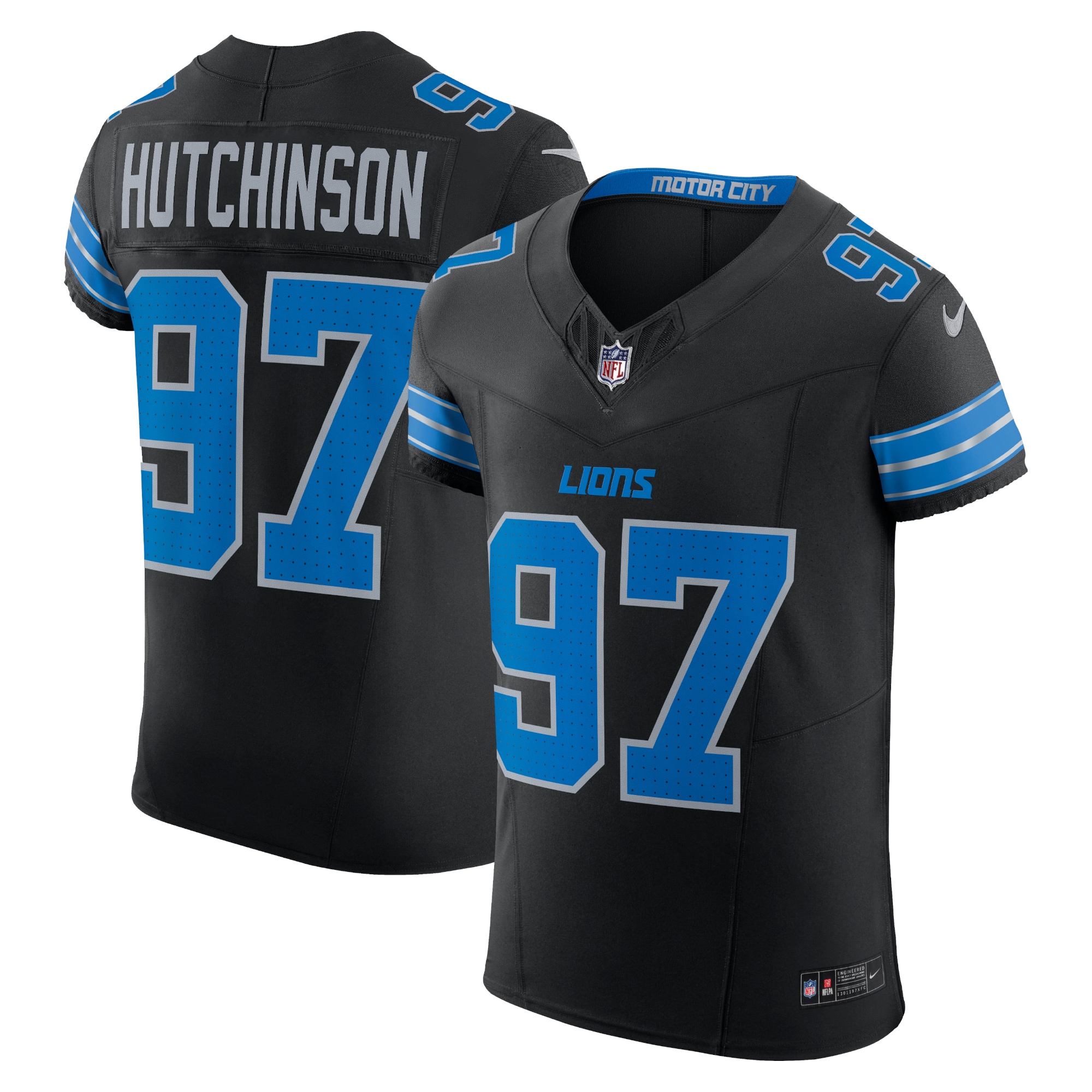 Men's Detroit Lions Aidan Hutchinson Black Alternate Vapor F.U.S.E. Elite Jersey JS3150 nicesnker