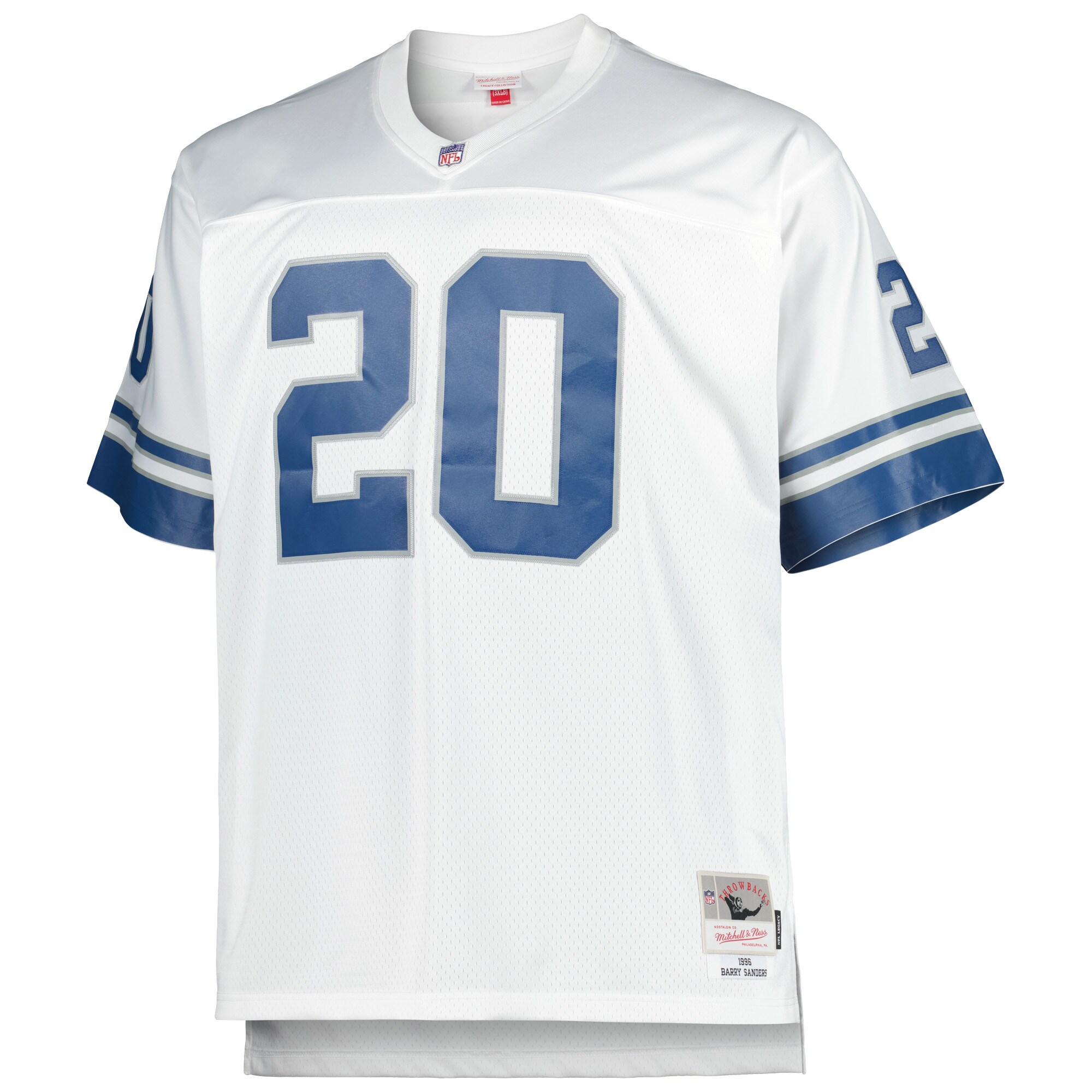 Alternative view of Men's Detroit Lions Barry Sanders Mitchell & Ness White Big & Tall 1996 Retired Player Jersey JS1818 nicesnker
