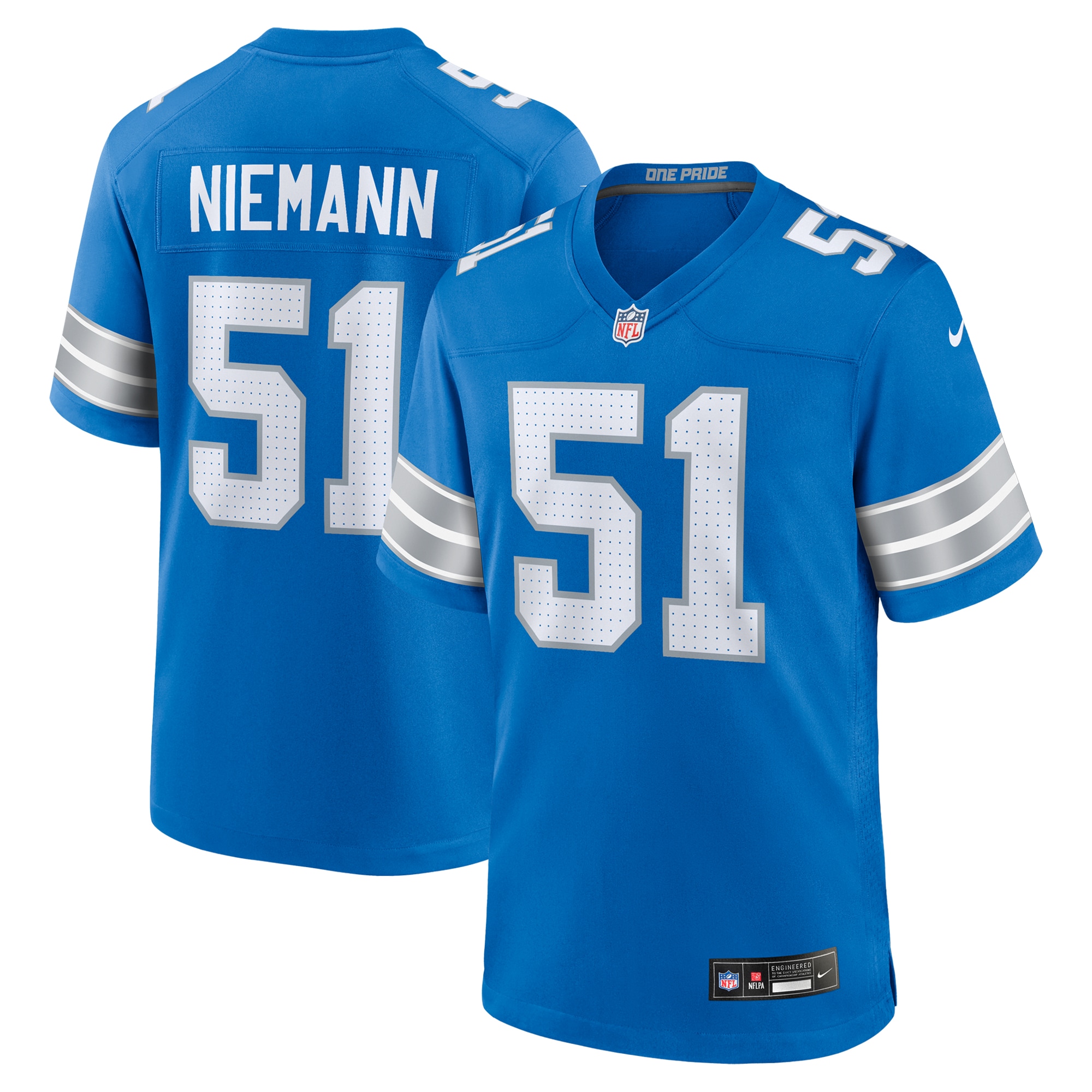 Men's Detroit Lions Ben Niemann Blue Team Game Jersey JS1418 nicesnker