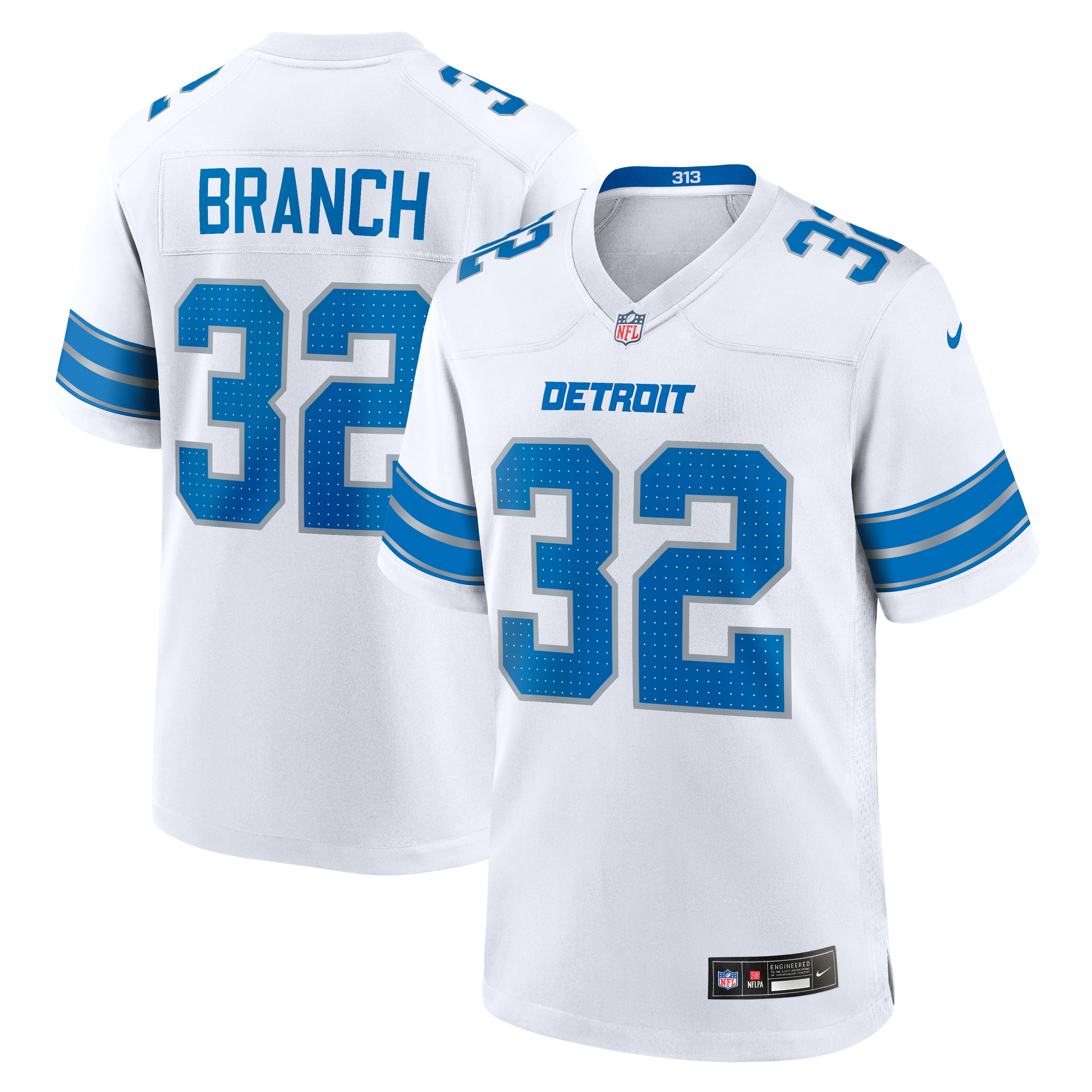 Men's Detroit Lions Brian Branch White White Game Jersey JS4365 nicesnker