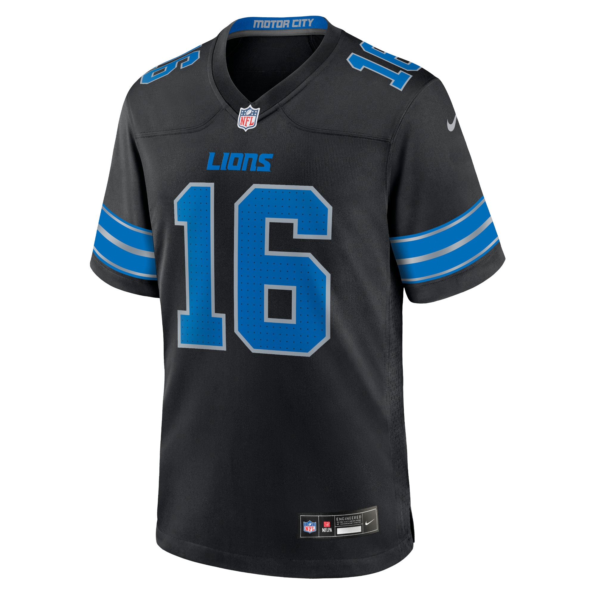 Alternative view of Men's Detroit Lions Jared Goff Black 2nd Alternate Game Jersey JS2765 nicesnker
