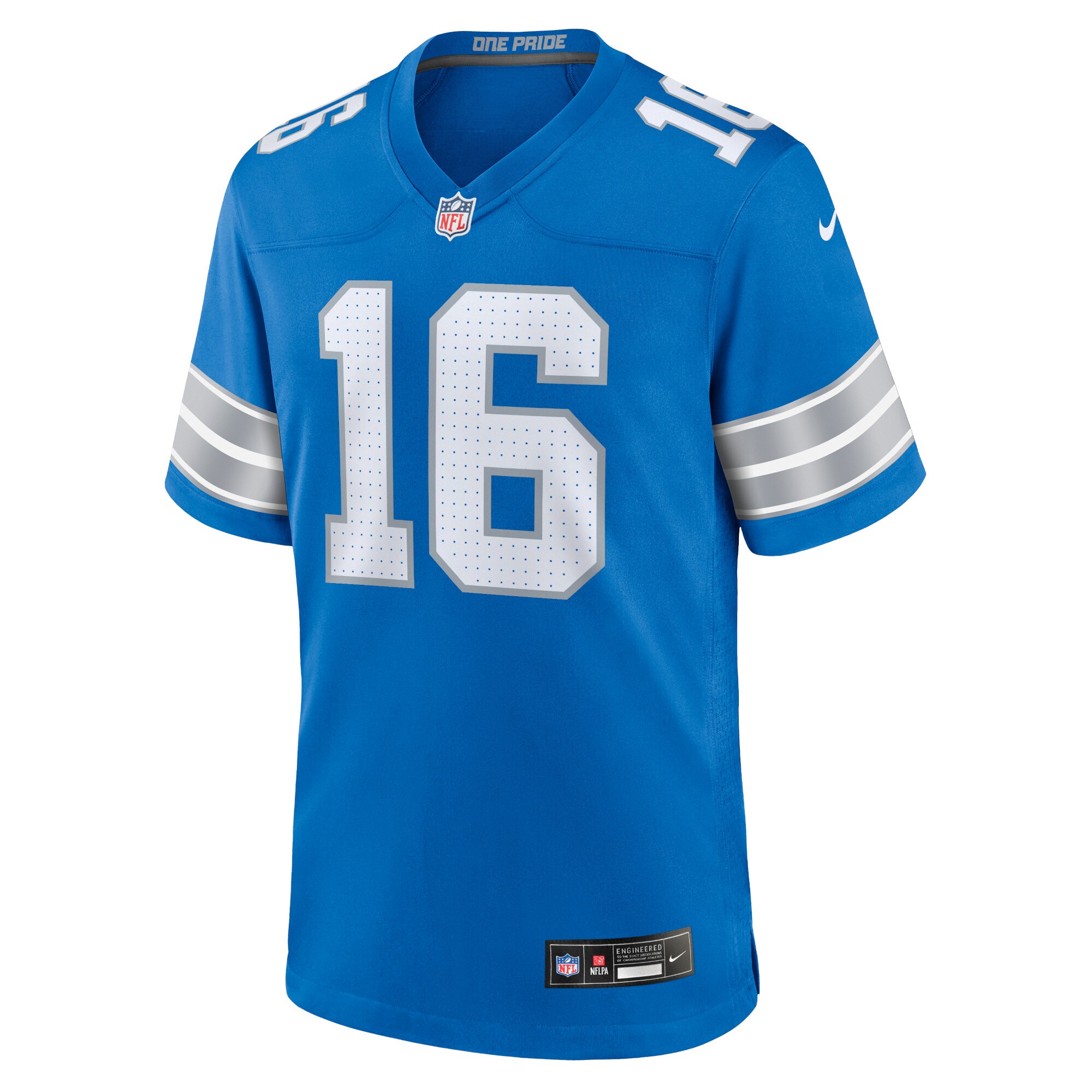 Alternative view of Men's Detroit Lions Jared Goff Blue Game Jersey JS4182 nicesnker