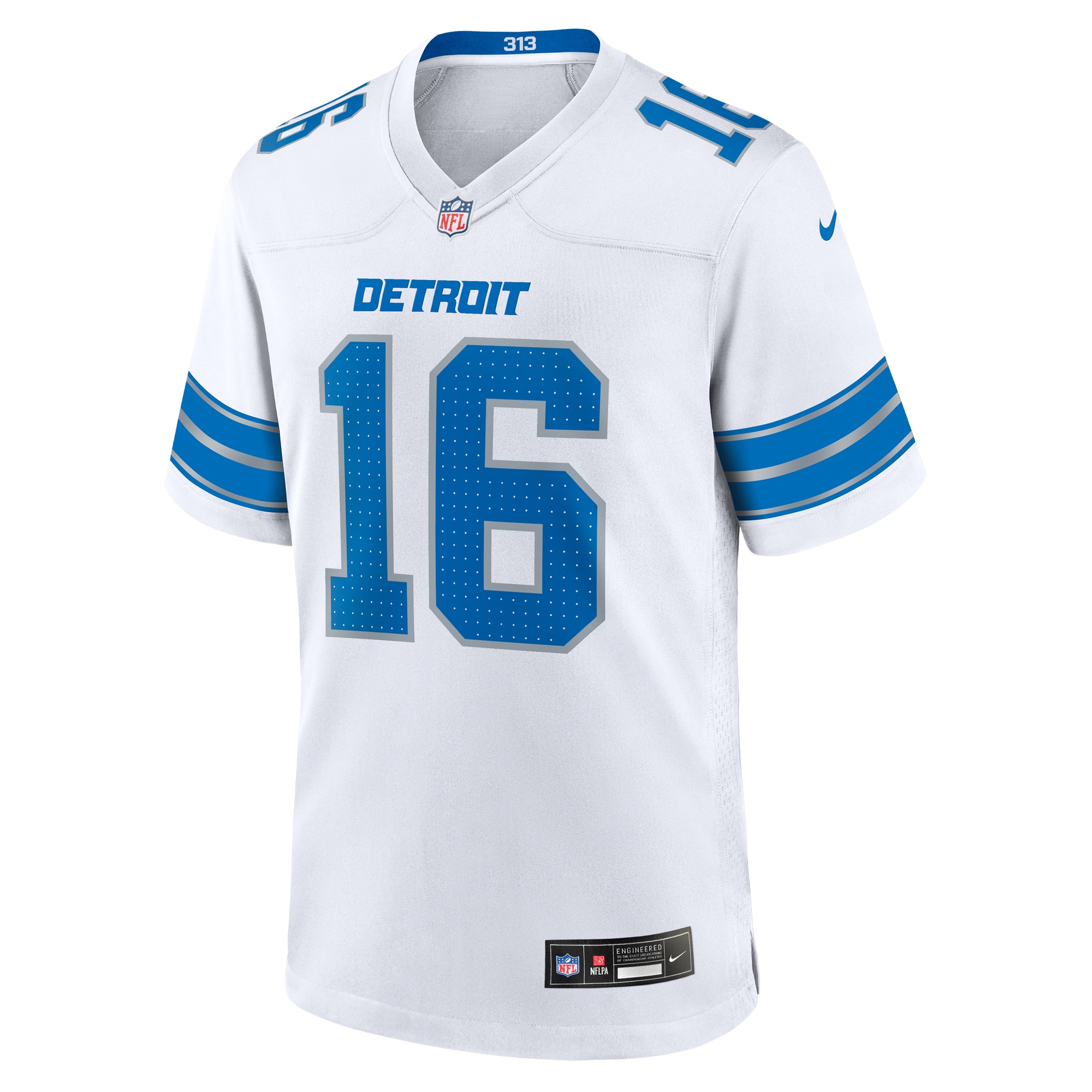 Alternative view of Men's Detroit Lions Jared Goff White Game Jersey JS7897 nicesnker