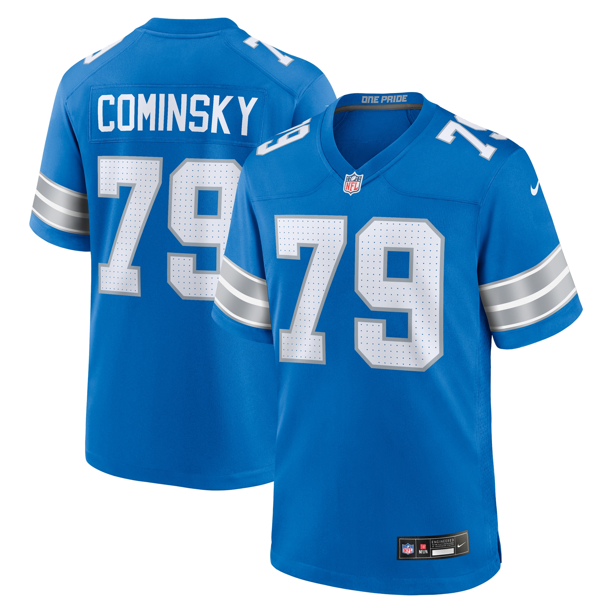 Men's Detroit Lions John Cominsky Blue Team Game Jersey JS7916 nicesnker