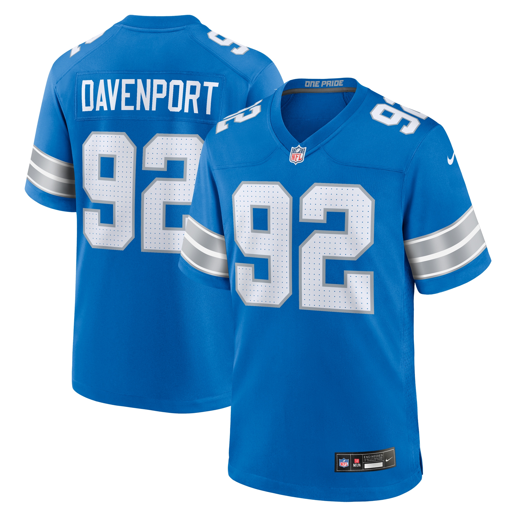 Men's Detroit Lions Marcus Davenport Blue Team Game Jersey JS8134 nicesnker