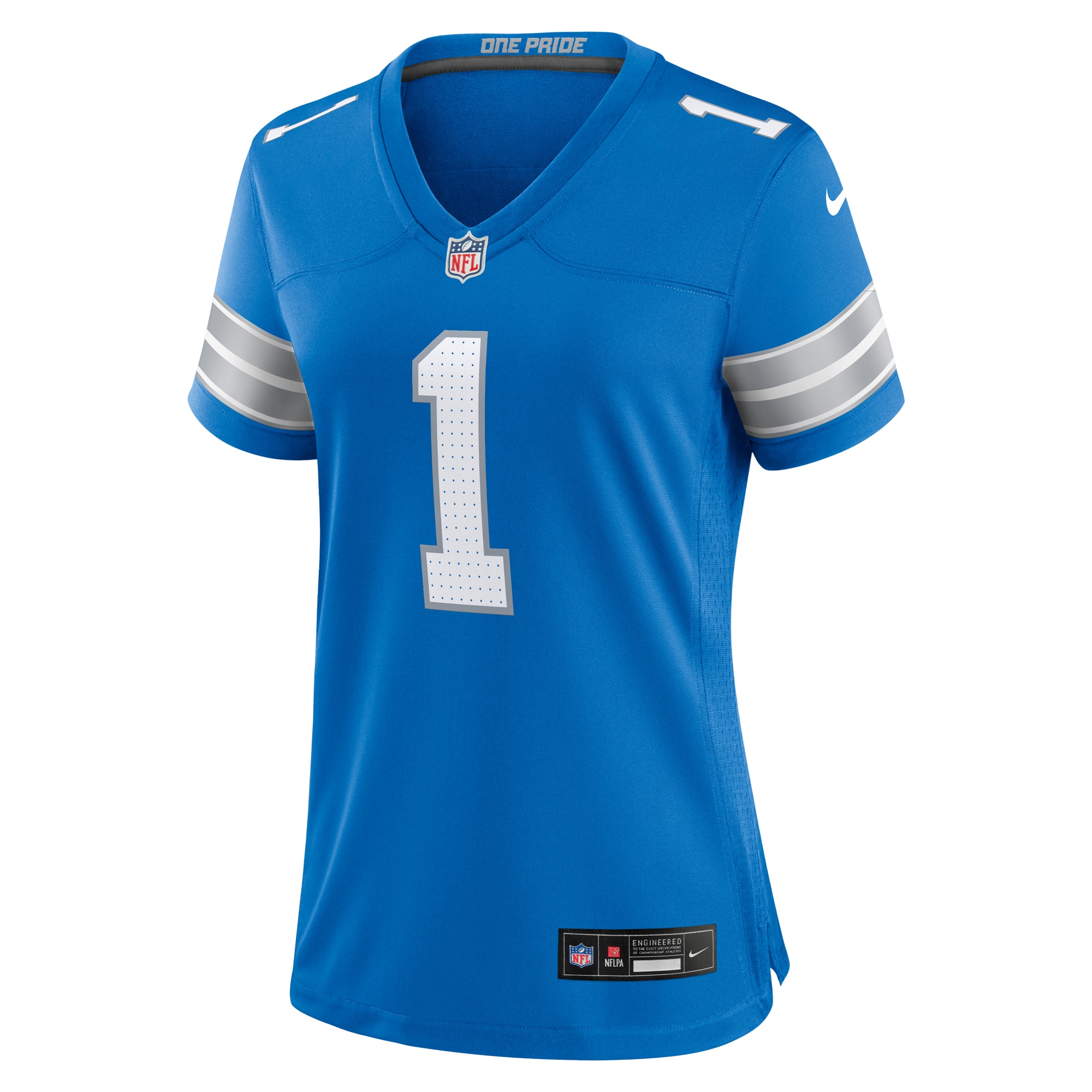 Alternative view of Men's Detroit Lions Number 1 Mom Blue Game Jersey JS6539 nicesnker