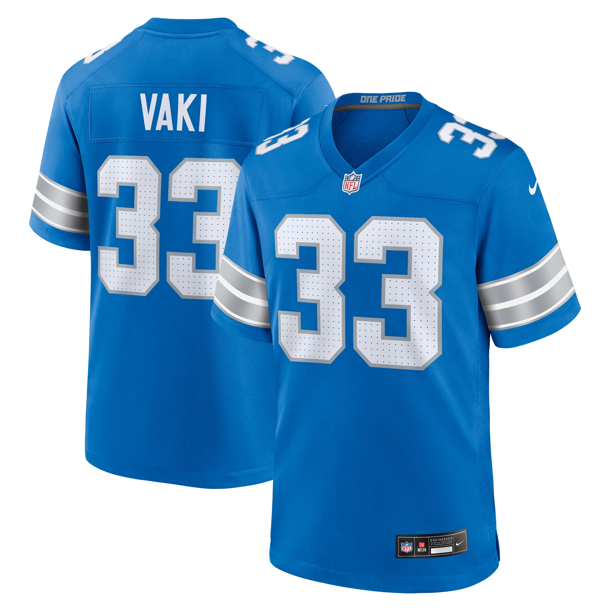 Men's Detroit Lions Sione Vaki Blue Team Game Jersey JS5262 nicesnker