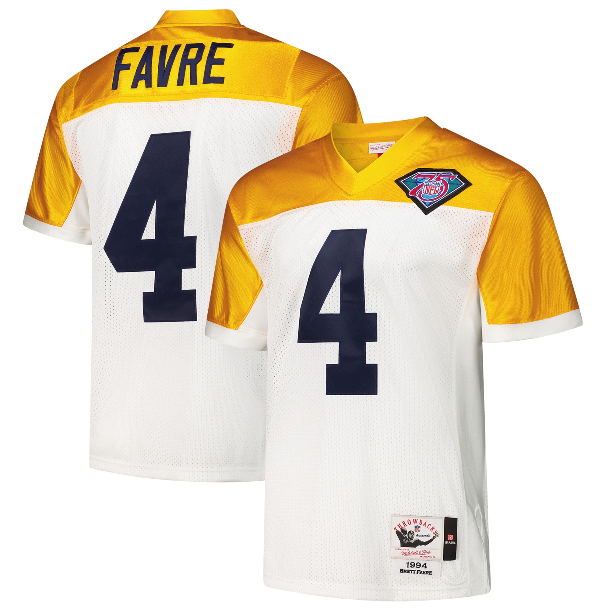 Men's Green Bay Packers 1994 Brett Favre Mitchell & Ness White Throwback Retired Player Jersey JS9998 nicesnker
