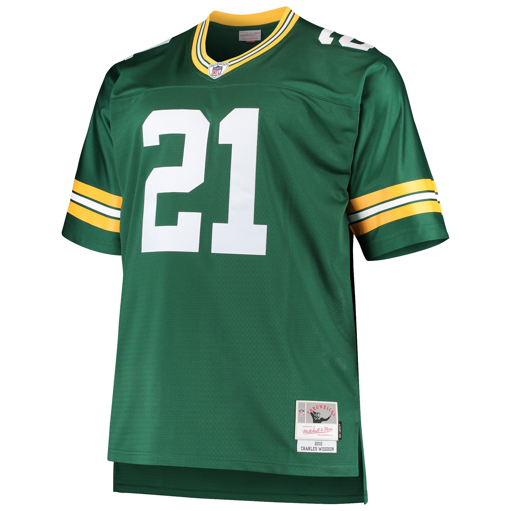 Alternative view of Men's Green Bay Packers Charles Woodson Mitchell & Ness Green Big & Tall 2010 Retired Player Jersey JS2504 nicesnker