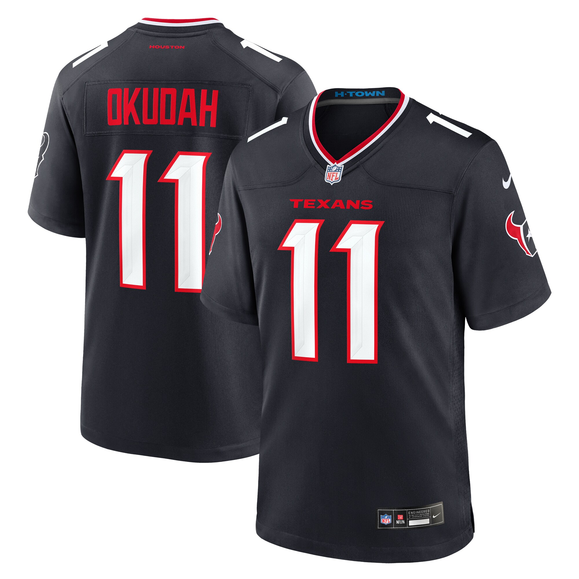 Men's Houston Texans Jeff Okudah Navy Team Game Jersey JS3866 nicesnker
