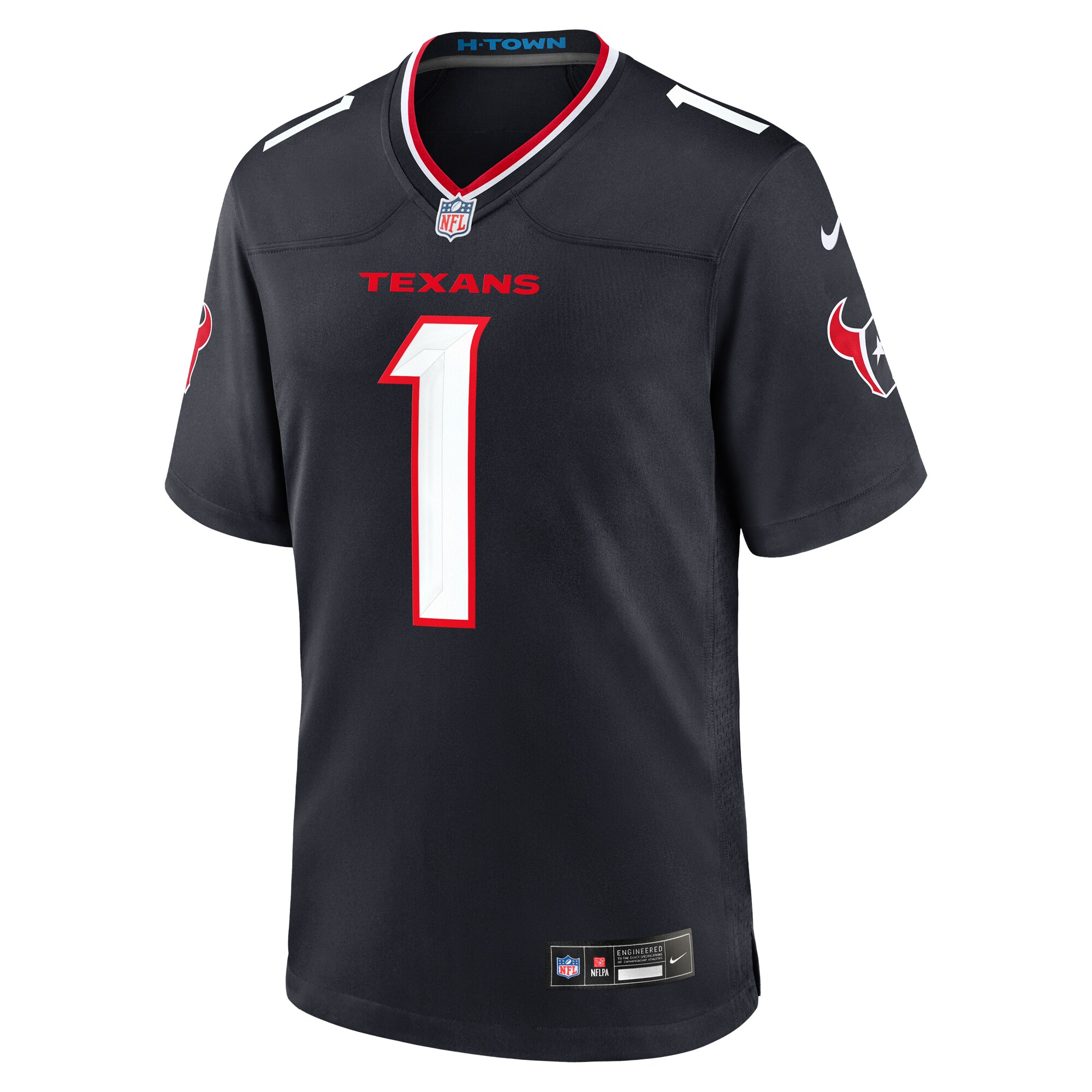 Alternative view of Men's Houston Texans Navy #1 Dad Game Jersey JS1227 nicesnker