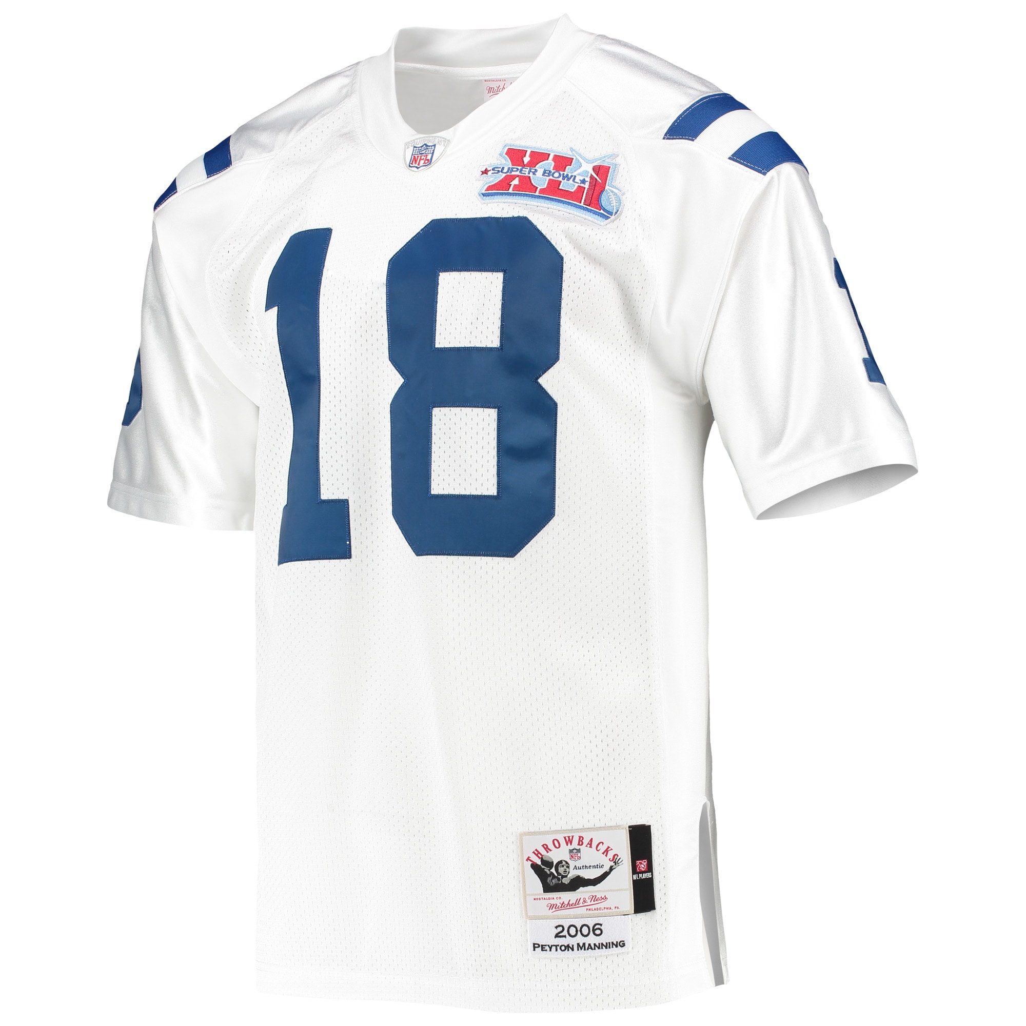 Alternative view of Men's Indianapolis Colts 2006 Peyton Manning Mitchell & Ness White Throwback Retired Player Jersey JS5661 nicesnker