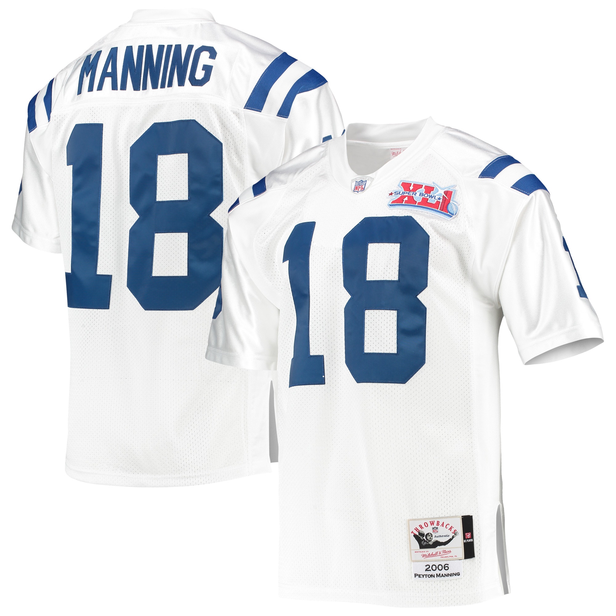 Men's Indianapolis Colts 2006 Peyton Manning Mitchell & Ness White Throwback Retired Player Jersey JS5661 nicesnker