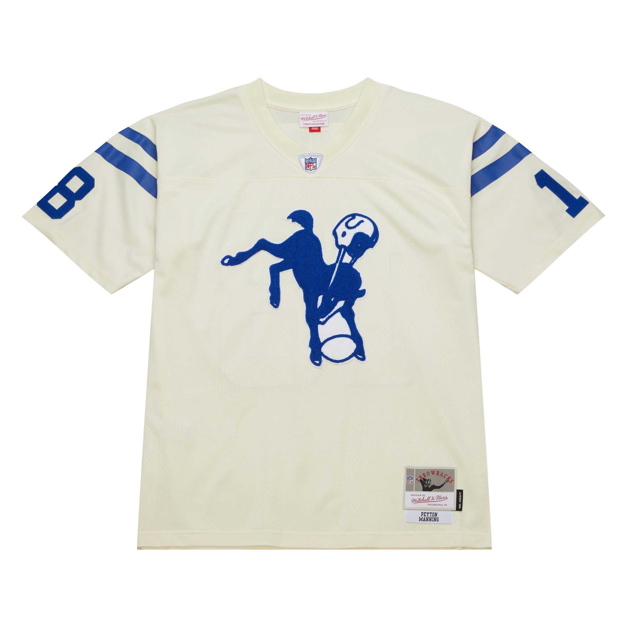 Alternative view of Men's Indianapolis Colts Peyton Manning Mitchell & Ness Cream Chainstitch Legacy Jersey JS5232 nicesnker