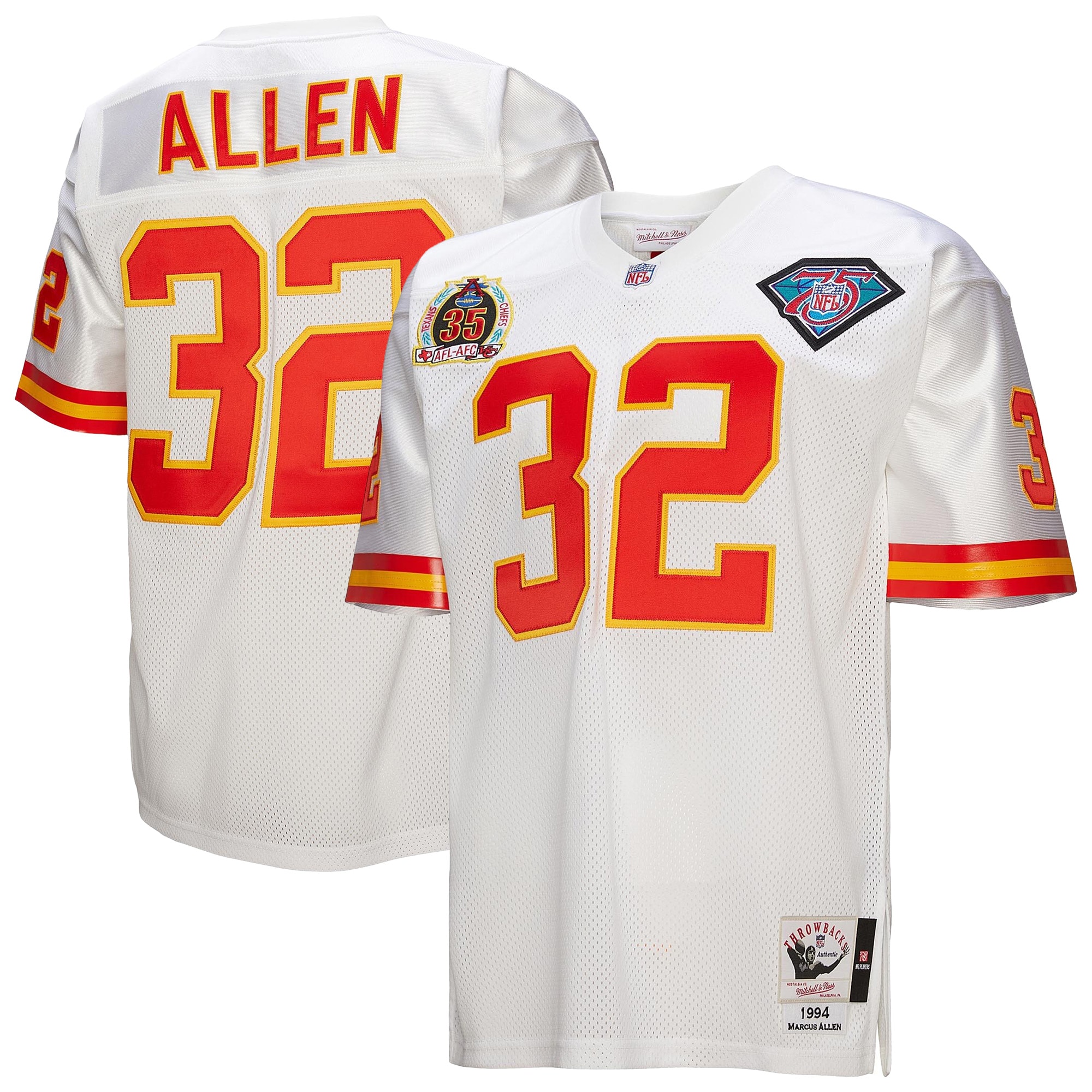 Men's Kansas City Chiefs 1994 Marcus Allen Mitchell & Ness White Throwback Retired Player Jersey JS1540 nicesnker