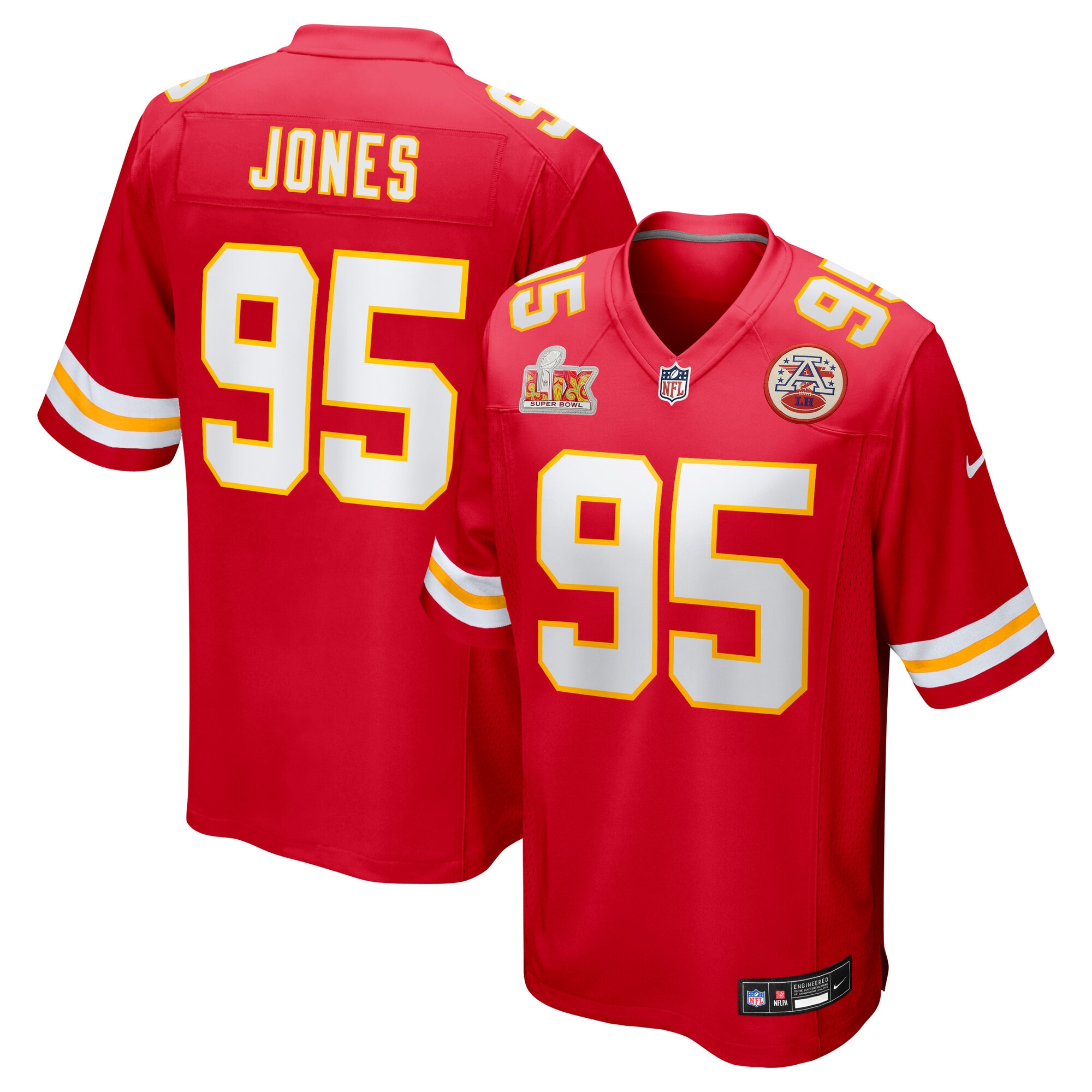Men's Kansas City Chiefs Chris Jones Red Super Bowl LIX Game Jersey JS9788 nicesnker