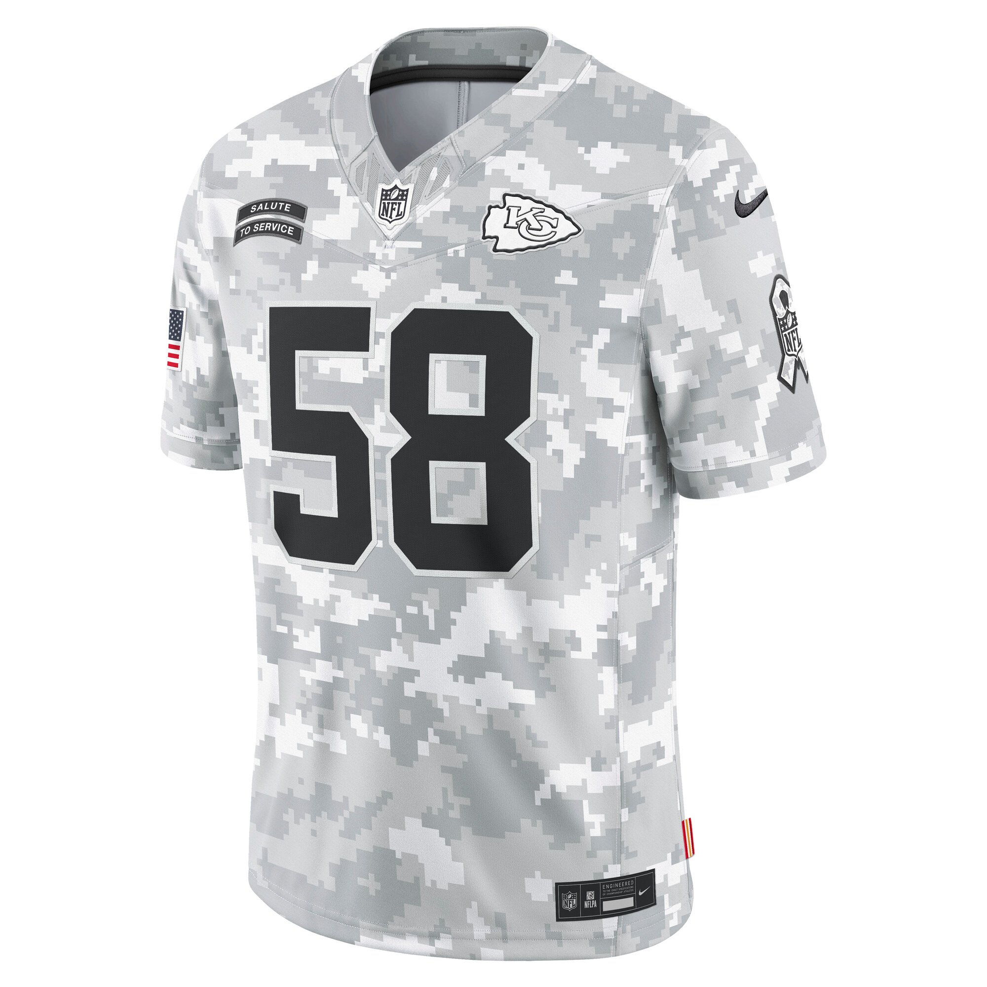 Alternative view of Men's Kansas City Chiefs Derrick Thomas Arctic Camo 2024 Salute to Service Retired Player Limited Jersey JS5219 nicesnker
