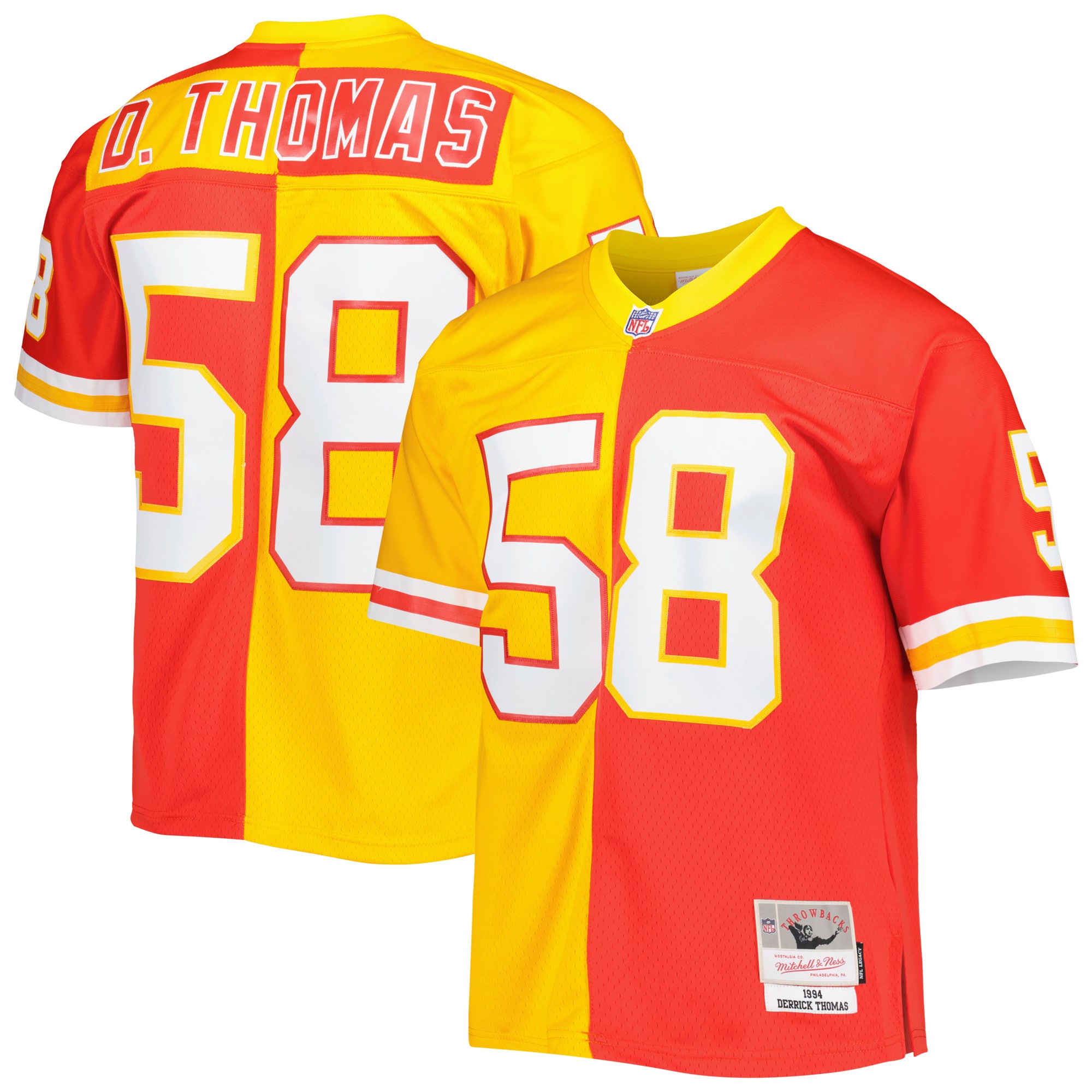 Men's Kansas City Chiefs Derrick Thomas Mitchell & Ness Red/Gold 1994 Split Legacy Jersey JS9893 nicesnker