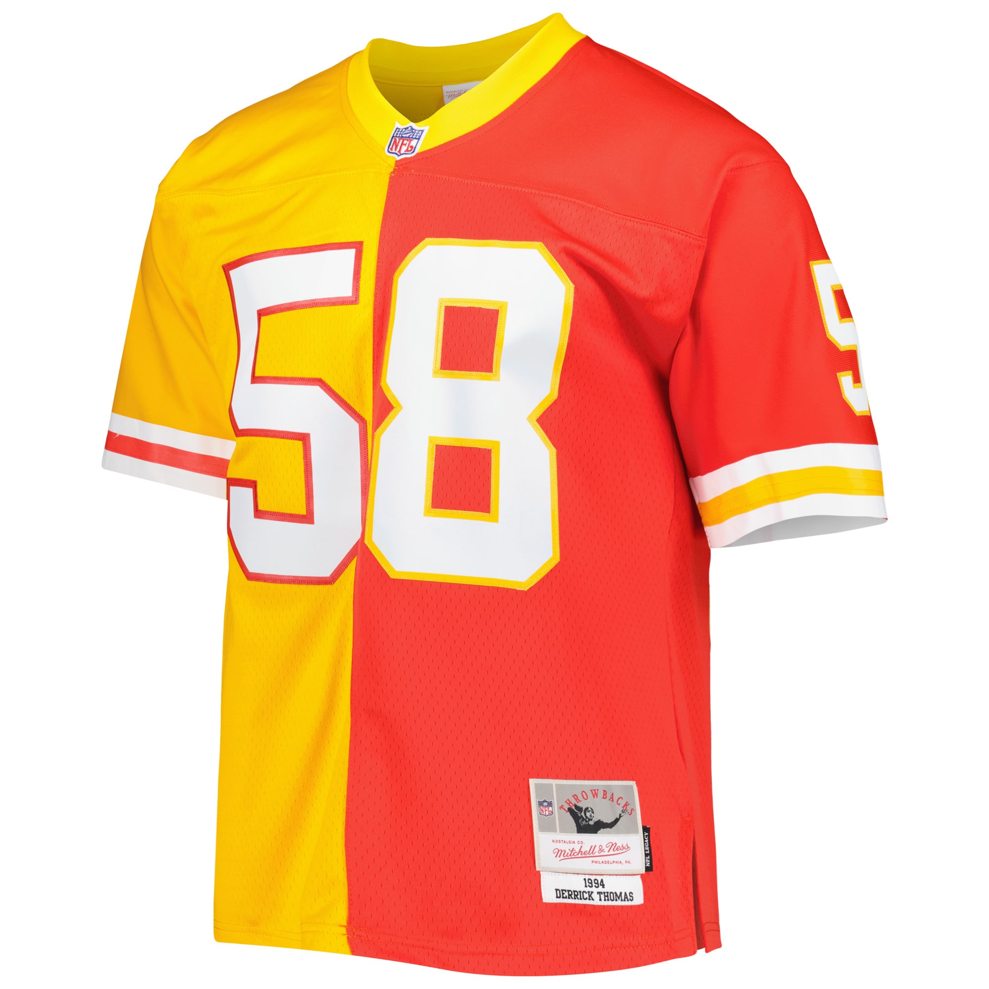 Alternative view of Men's Kansas City Chiefs Derrick Thomas Mitchell & Ness Red/Gold 1994 Split Legacy Jersey JS9893 nicesnker