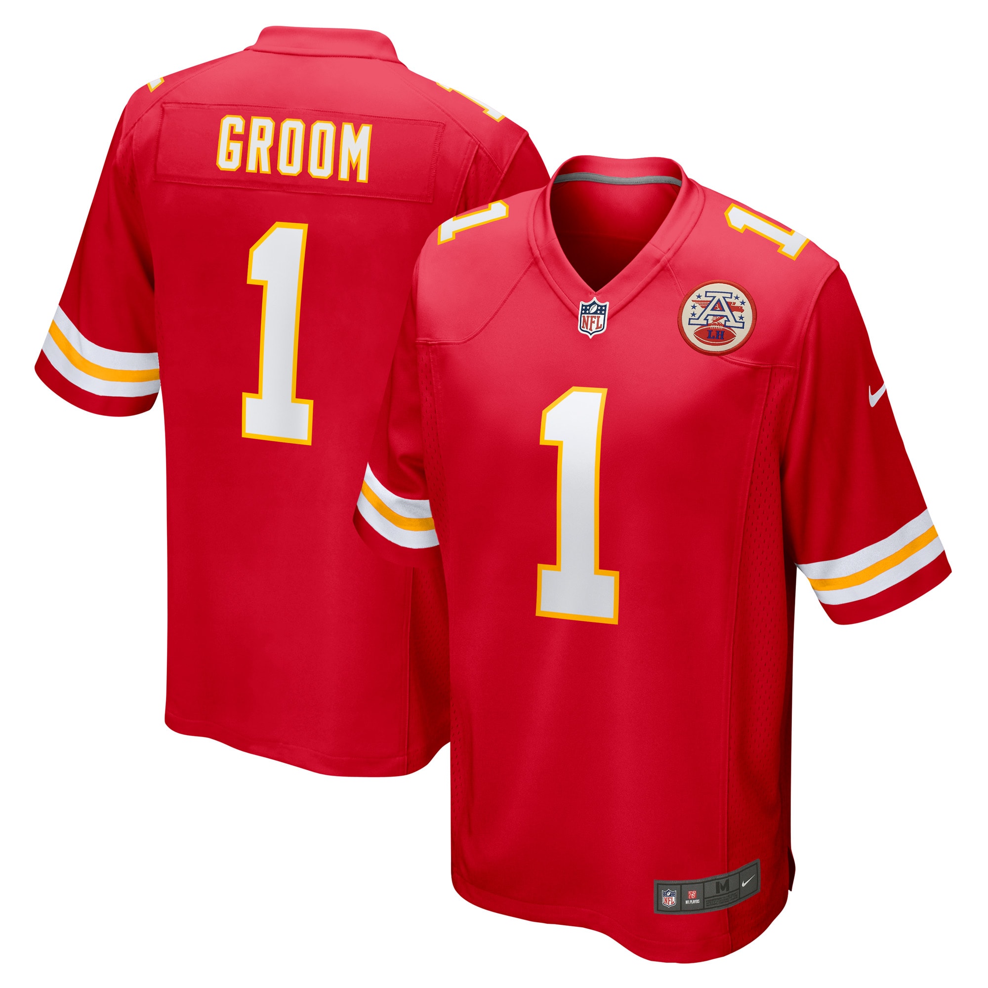 Men's Kansas City Chiefs Number 1 Groom Red Game Jersey JS5451 nicesnker