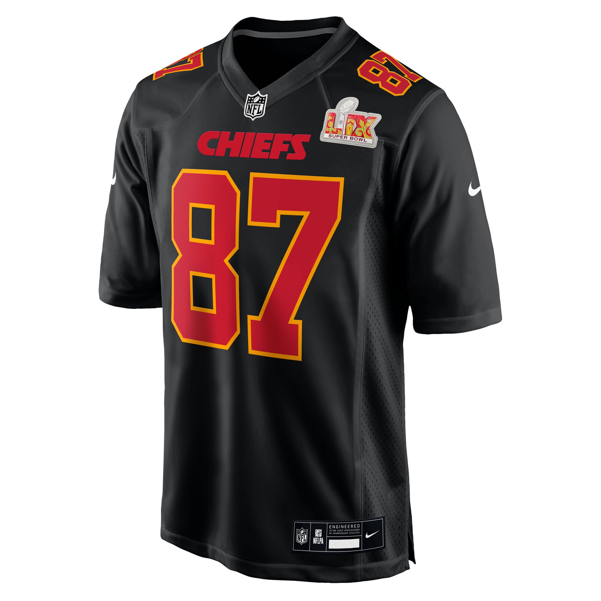 Alternative view of Men's Kansas City Chiefs Travis Kelce Carbon Black Super Bowl LIX Fashion Game Jersey JS4283 nicesnker