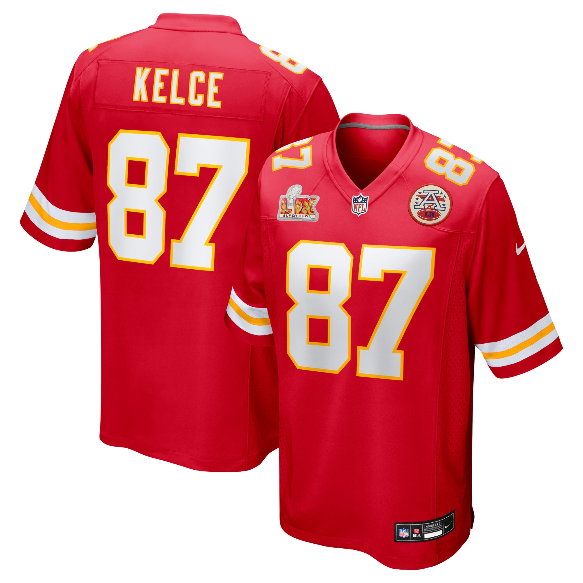 Men's Kansas City Chiefs Travis Kelce Red Super Bowl LIX Game Jersey JS6181 nicesnker