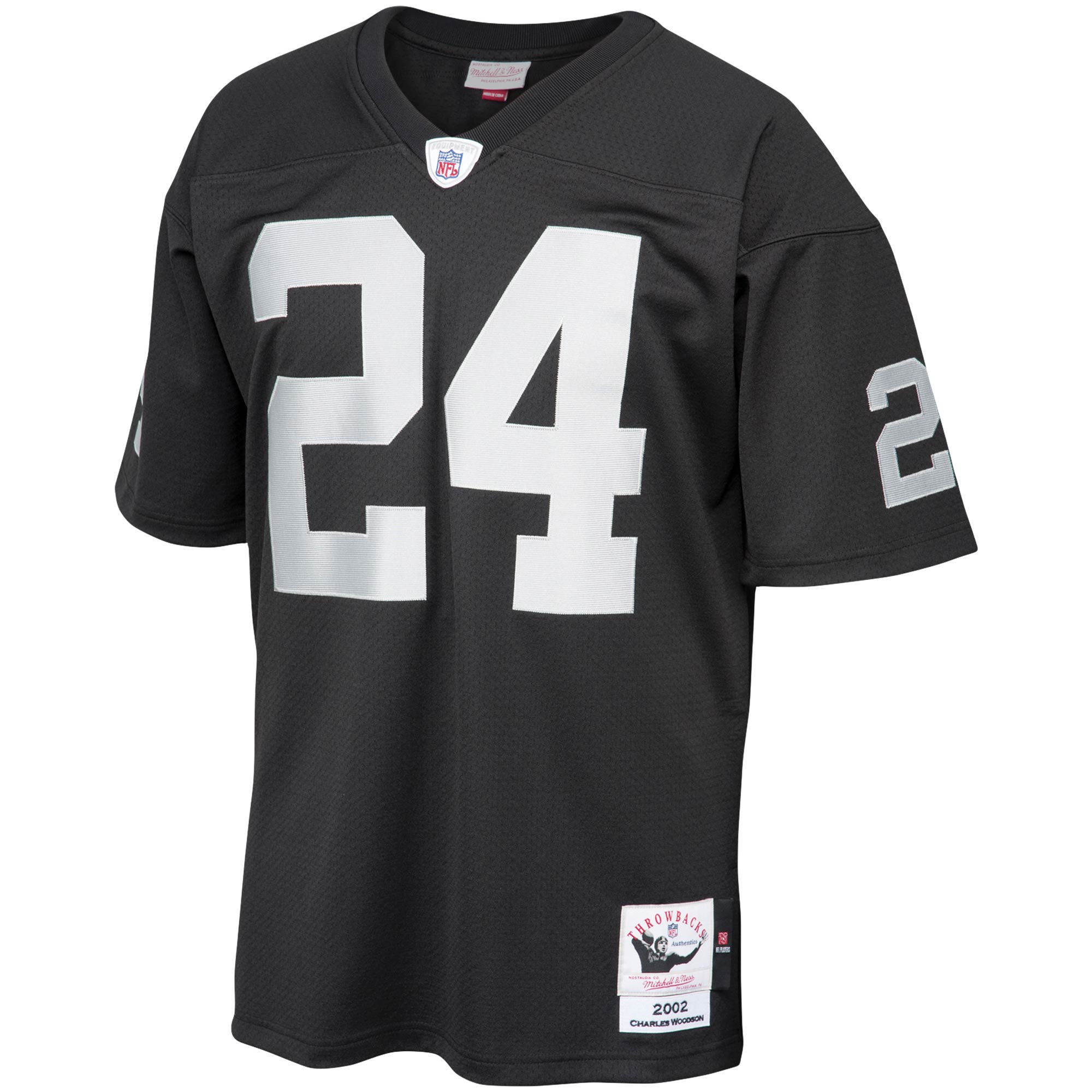 Alternative view of Men's Las Vegas Raiders 2002 Charles Woodson Mitchell & Ness Black Throwback Retired Player Jersey JS9746 nicesnker