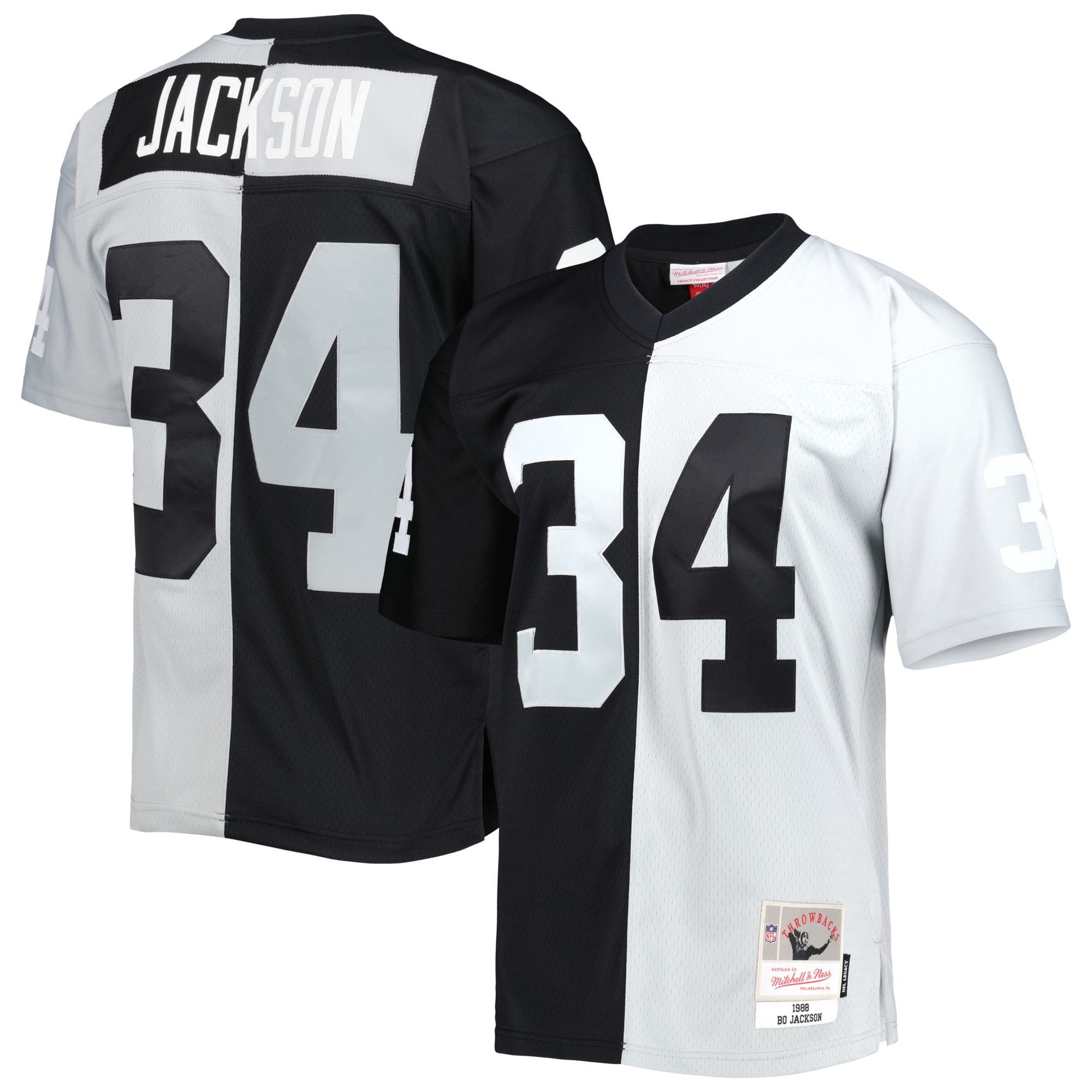 Men's Las Vegas Raiders Bo Jackson Mitchell & Ness Black/Silver 1988 Split Legacy Jersey JS1802 nicesnker