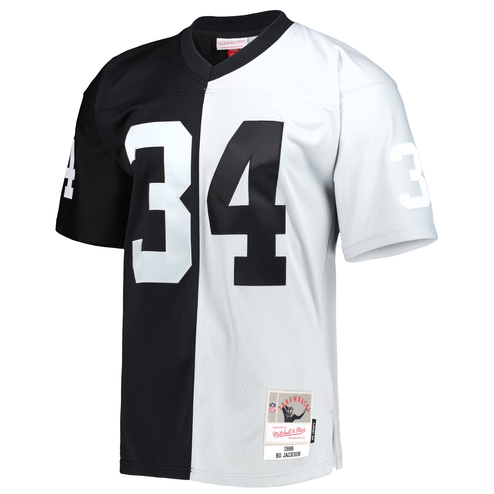 Alternative view of Men's Las Vegas Raiders Bo Jackson Mitchell & Ness Black/Silver 1988 Split Legacy Jersey JS1802 nicesnker