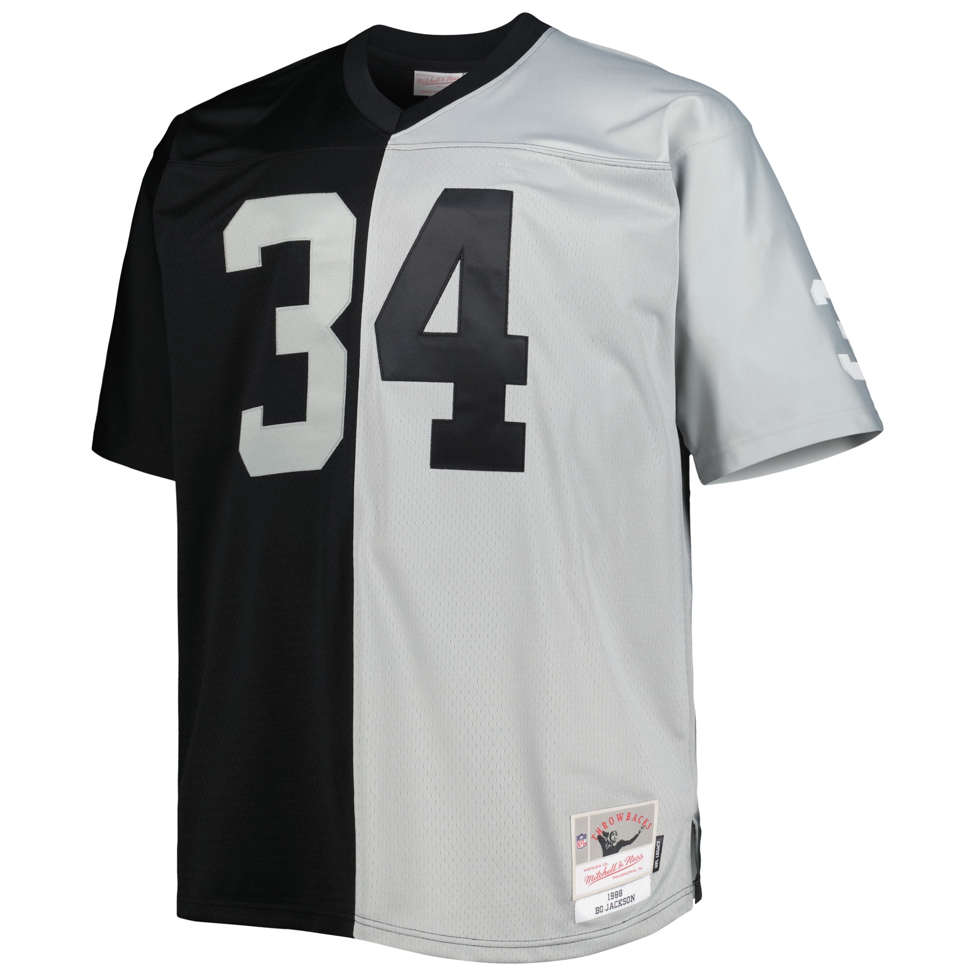 Alternative view of Men's Las Vegas Raiders Bo Jackson Mitchell & Ness Black/Silver Big & Tall Split Legacy Retired Player Jersey JS3532 nicesnker