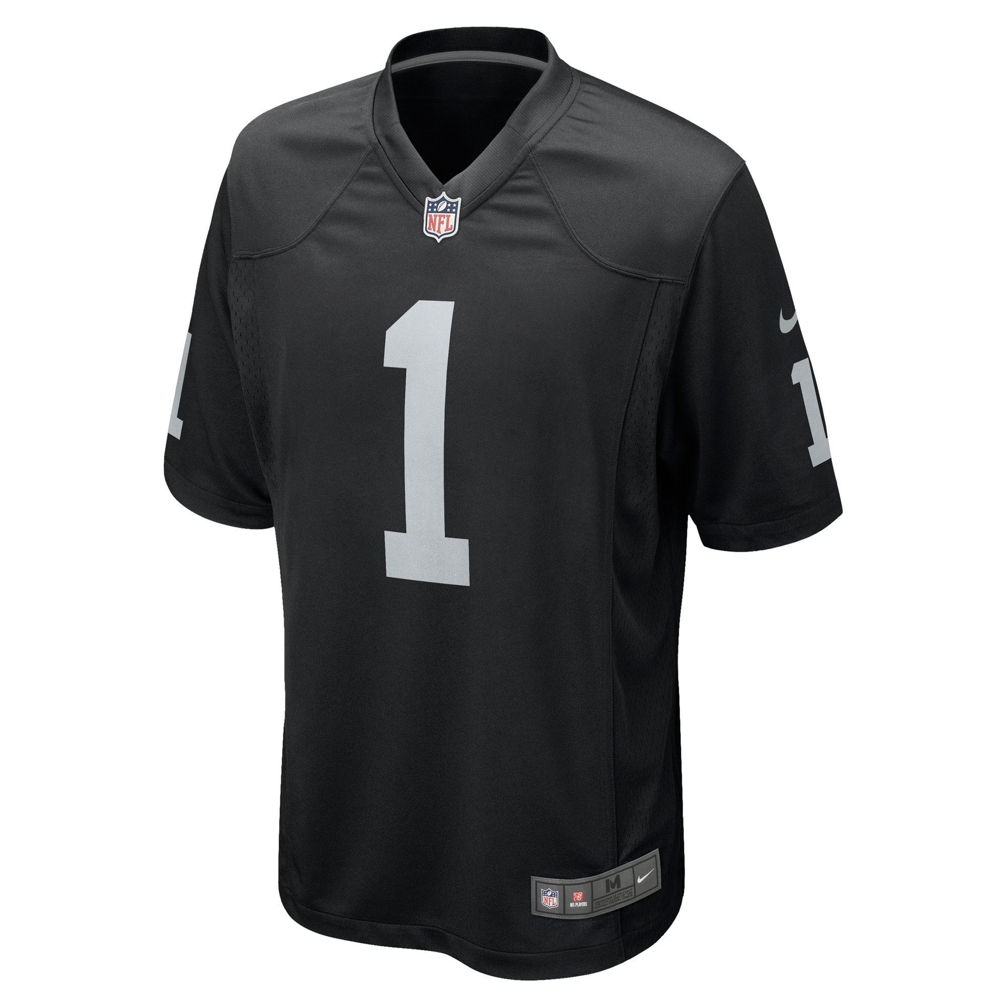 Alternative view of Men's Las Vegas Raiders Number 1 Groom Black Game Jersey JS4605 nicesnker