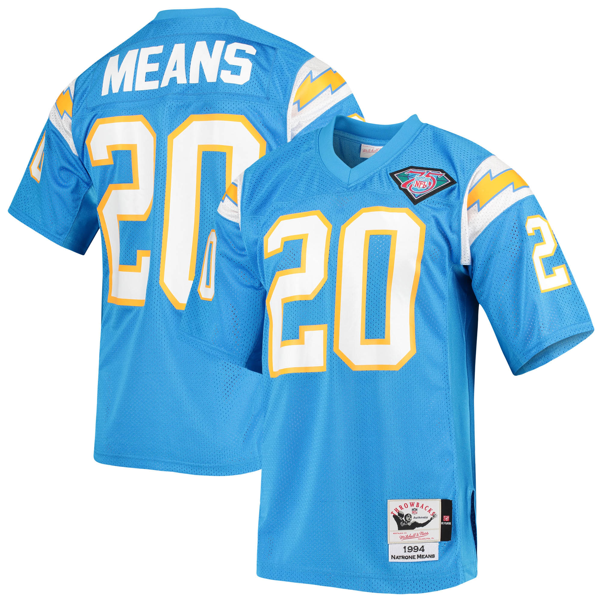 Men's Los Angeles Chargers 1994 Natrone Means Mitchell & Ness Powder Blue Throwback Retired Player Jersey JS1709 nicesnker