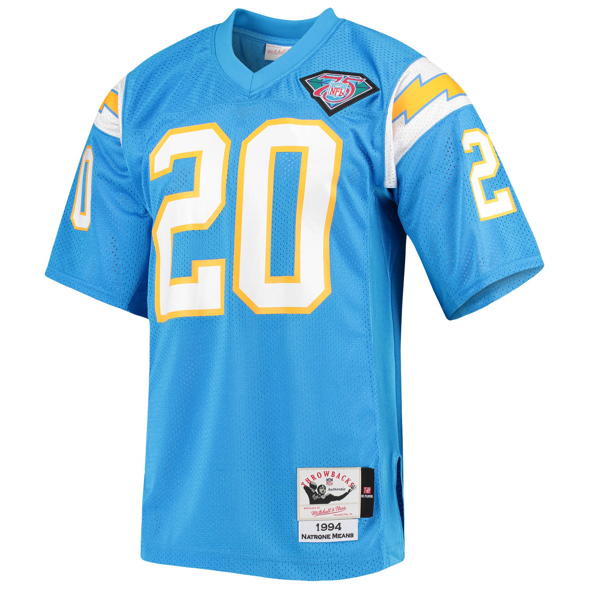 Alternative view of Men's Los Angeles Chargers 1994 Natrone Means Mitchell & Ness Powder Blue Throwback Retired Player Jersey JS1709 nicesnker