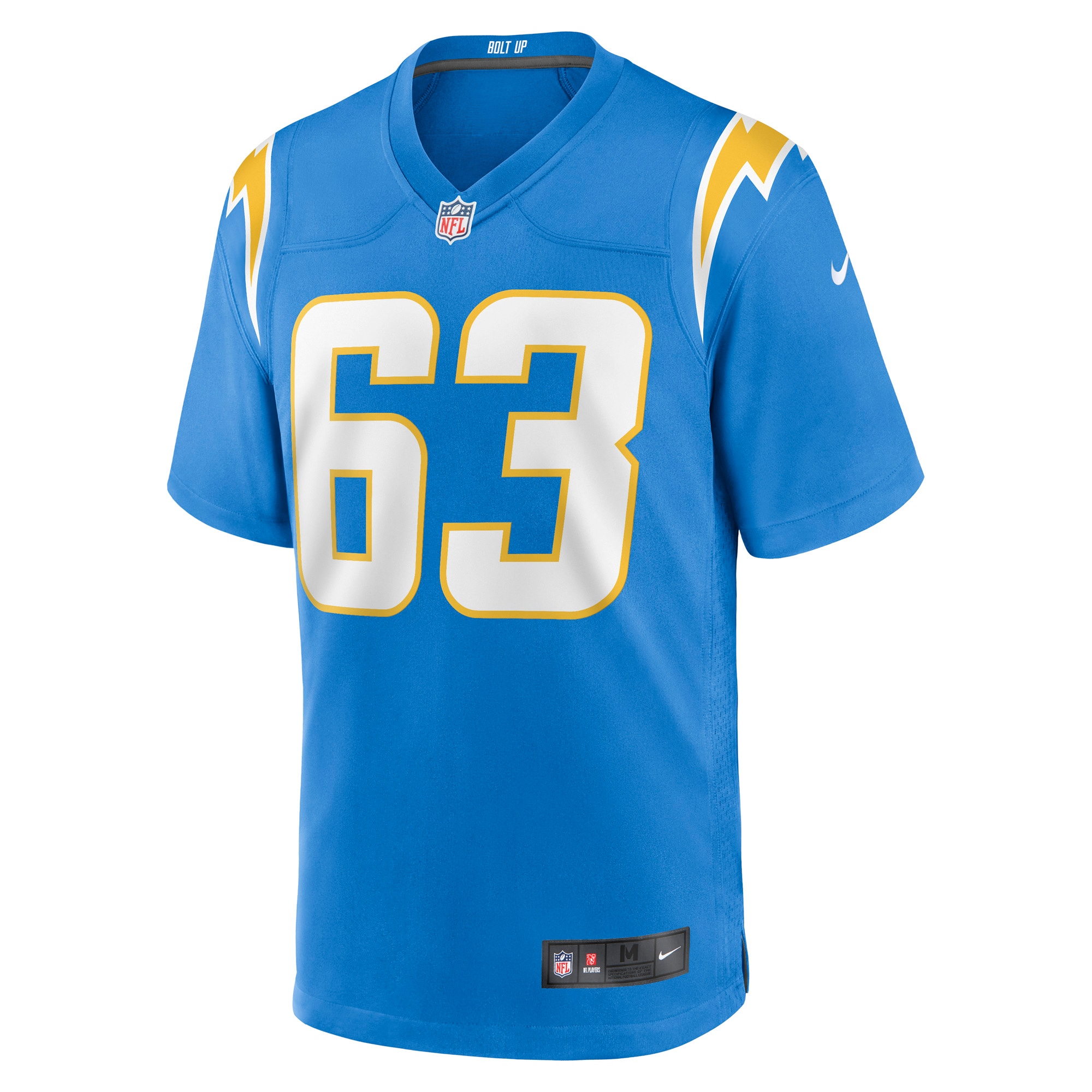 Alternative view of Men's Los Angeles Chargers Corey Linsley Powder Blue Game Player Jersey JS6298 nicesnker