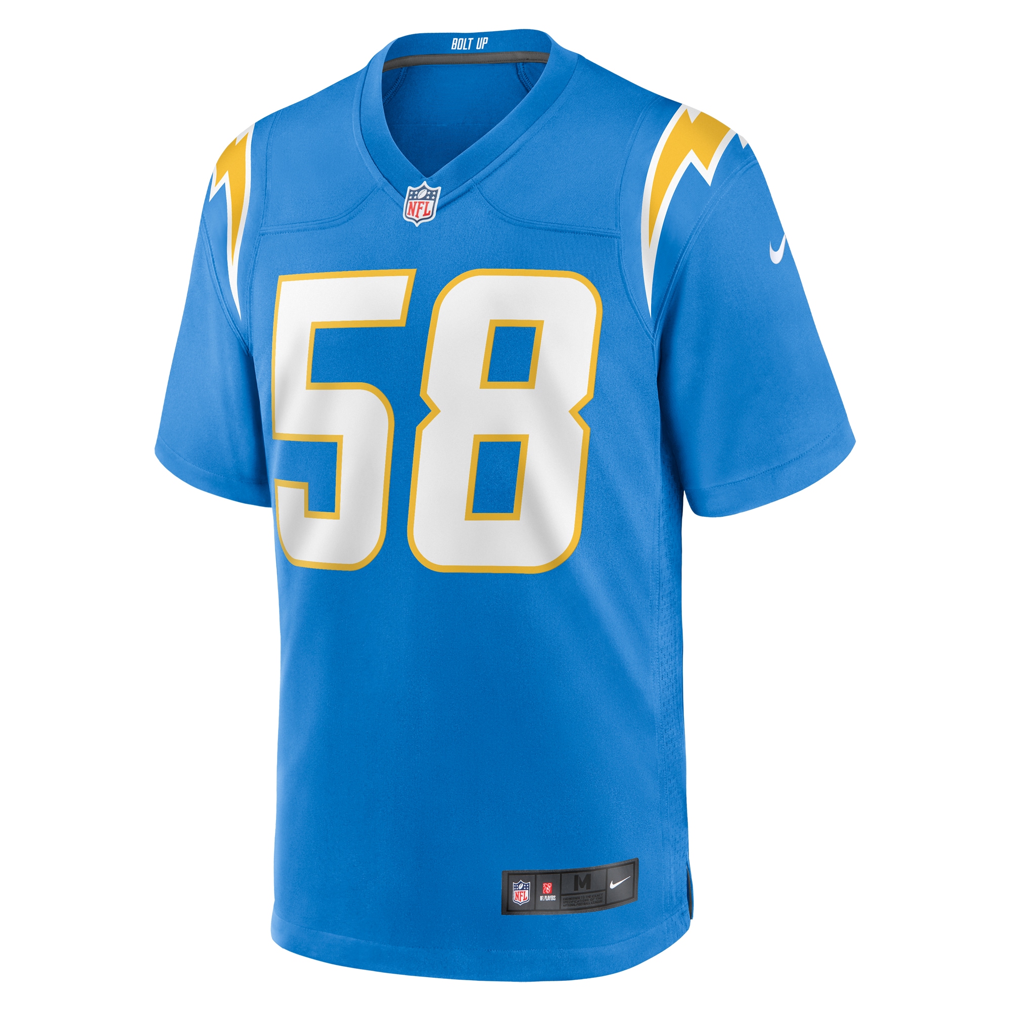 Alternative view of Men's Los Angeles Chargers Justin Hollins Powder Blue Game Jersey JS5673 nicesnker