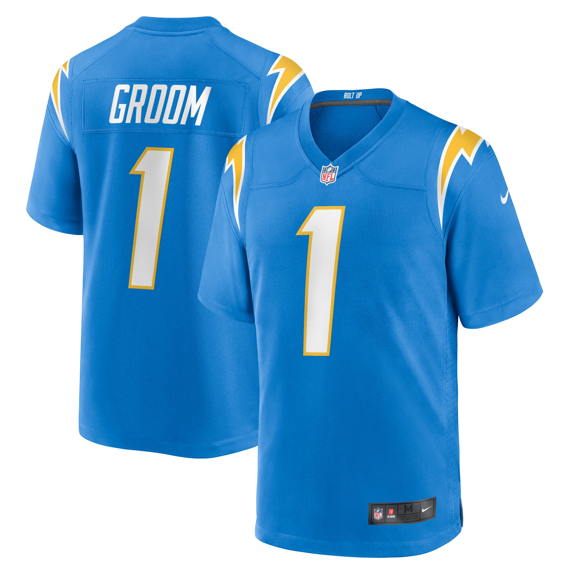 Men's Los Angeles Chargers Number 1 Groom Powder Blue Game Jersey JS3120 nicesnker