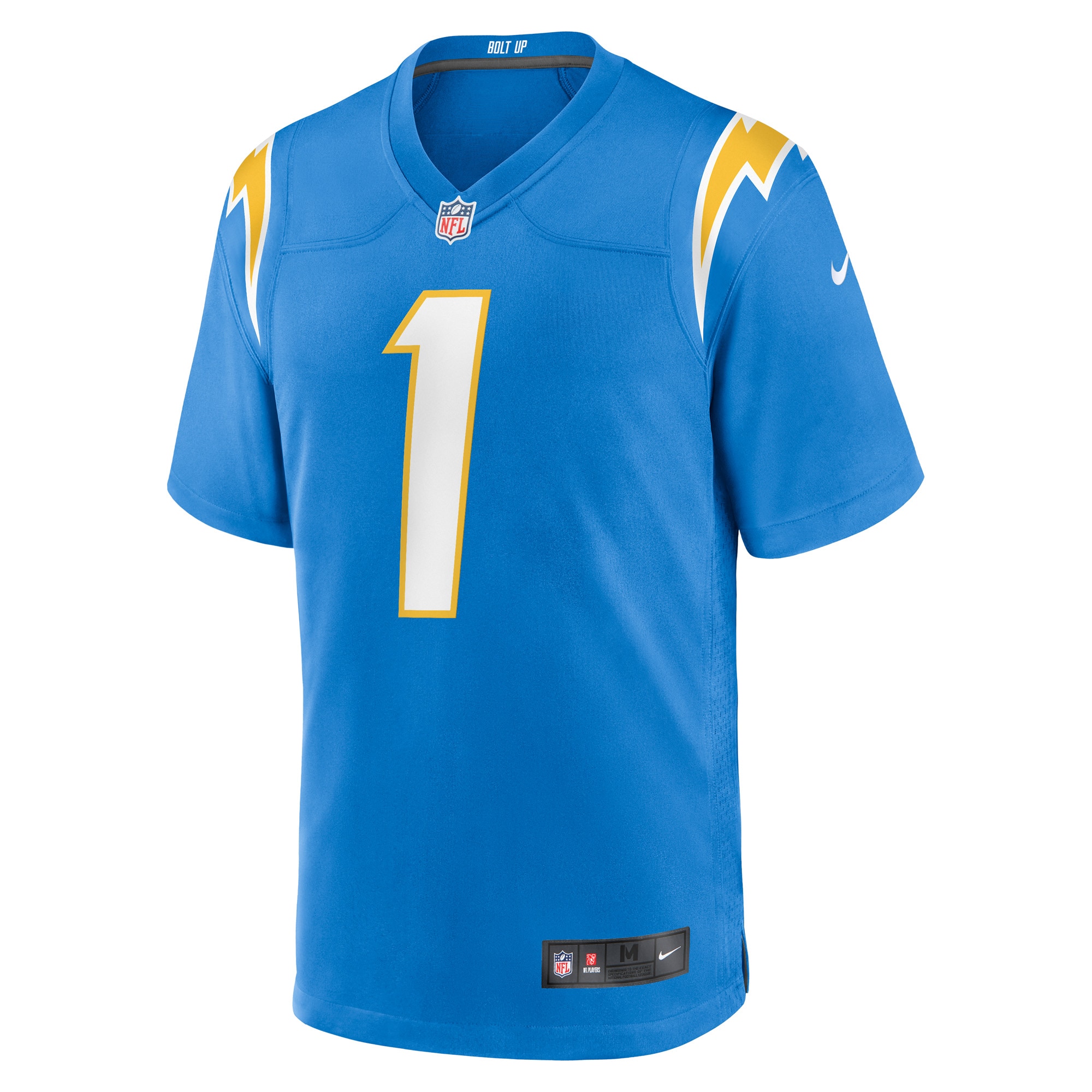 Alternative view of Men's Los Angeles Chargers Number 1 Groom Powder Blue Game Jersey JS3120 nicesnker