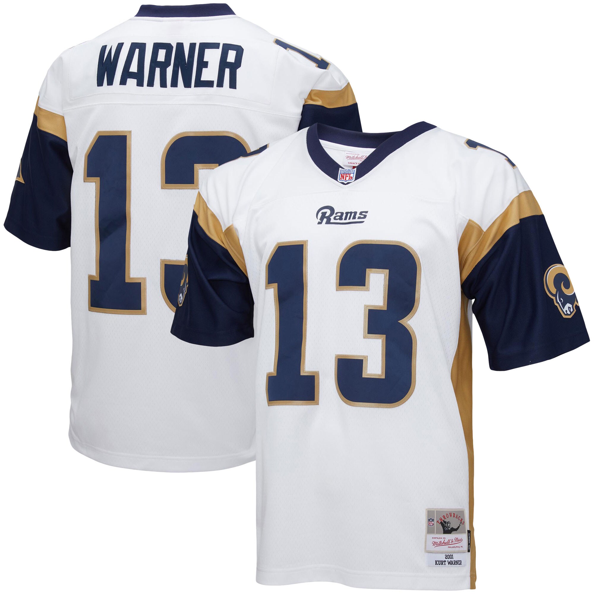 Men's Los Angeles Rams Kurt Warner Mitchell & Ness White Big & Tall 2001 Retired Player Jersey JS6111 nicesnker