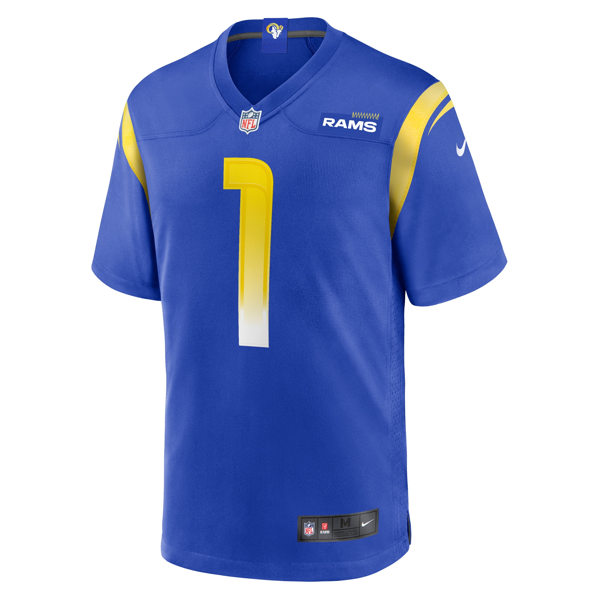 Alternative view of Men's Los Angeles Rams Number 1 Groom Royal Game Jersey JS9152 nicesnker