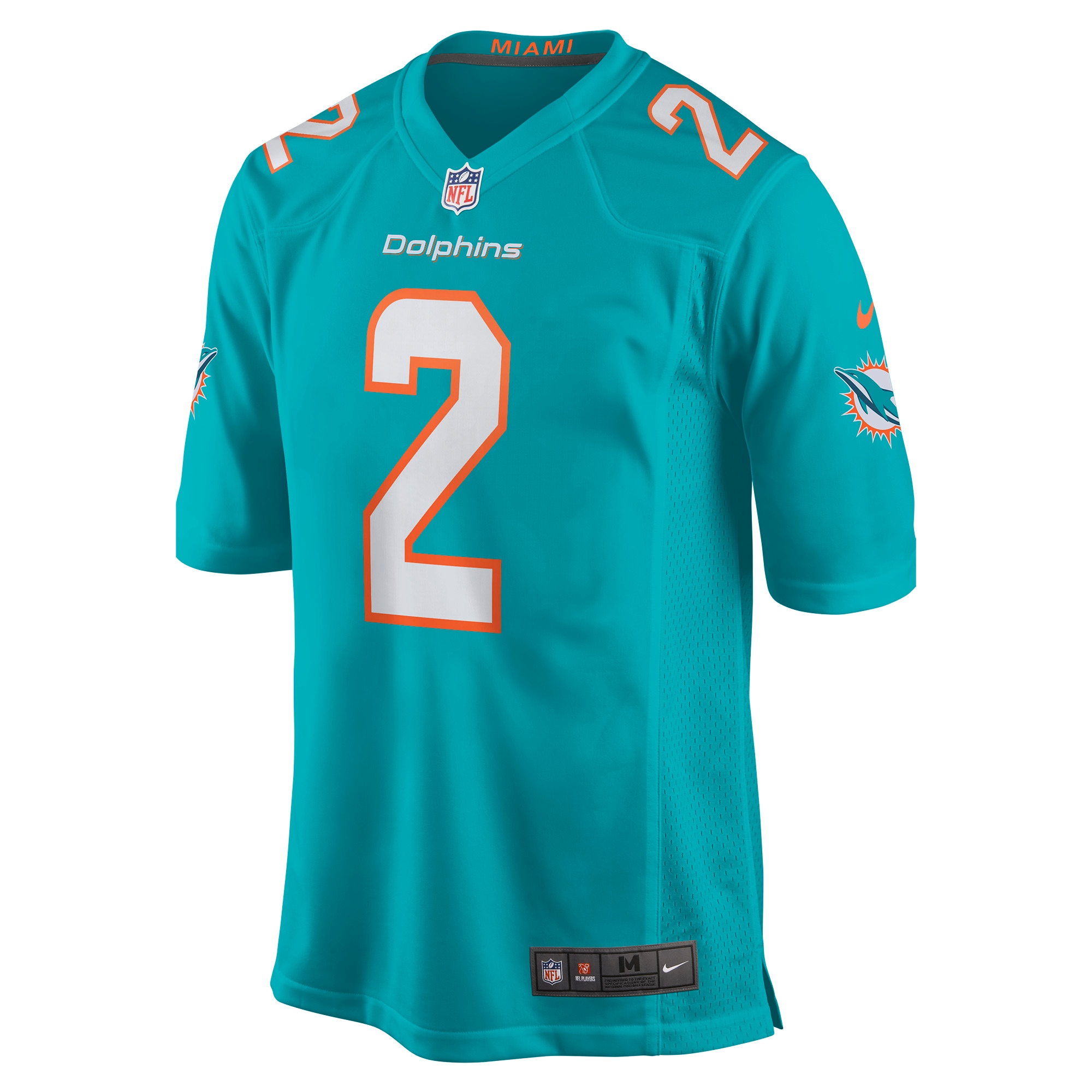 Alternative view of Men's Miami Dolphins Bradley Chubb Aqua Game Player Jersey JS6223 nicesnker