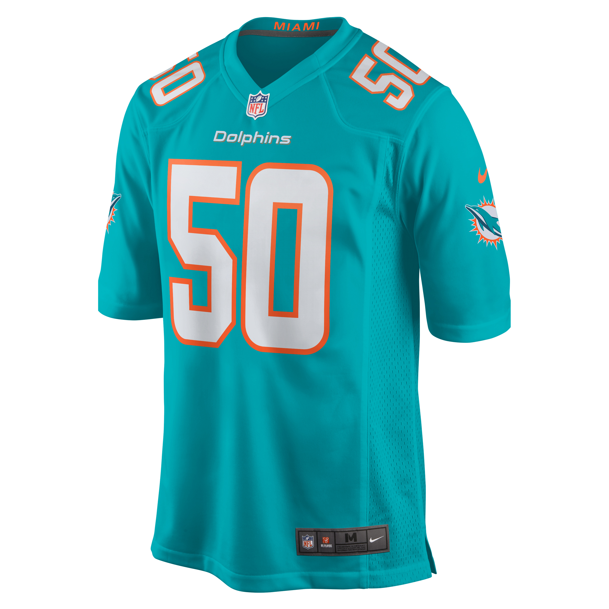 Alternative view of Men's Miami Dolphins Chase Winovich Aqua Team Game Jersey JS8379 nicesnker