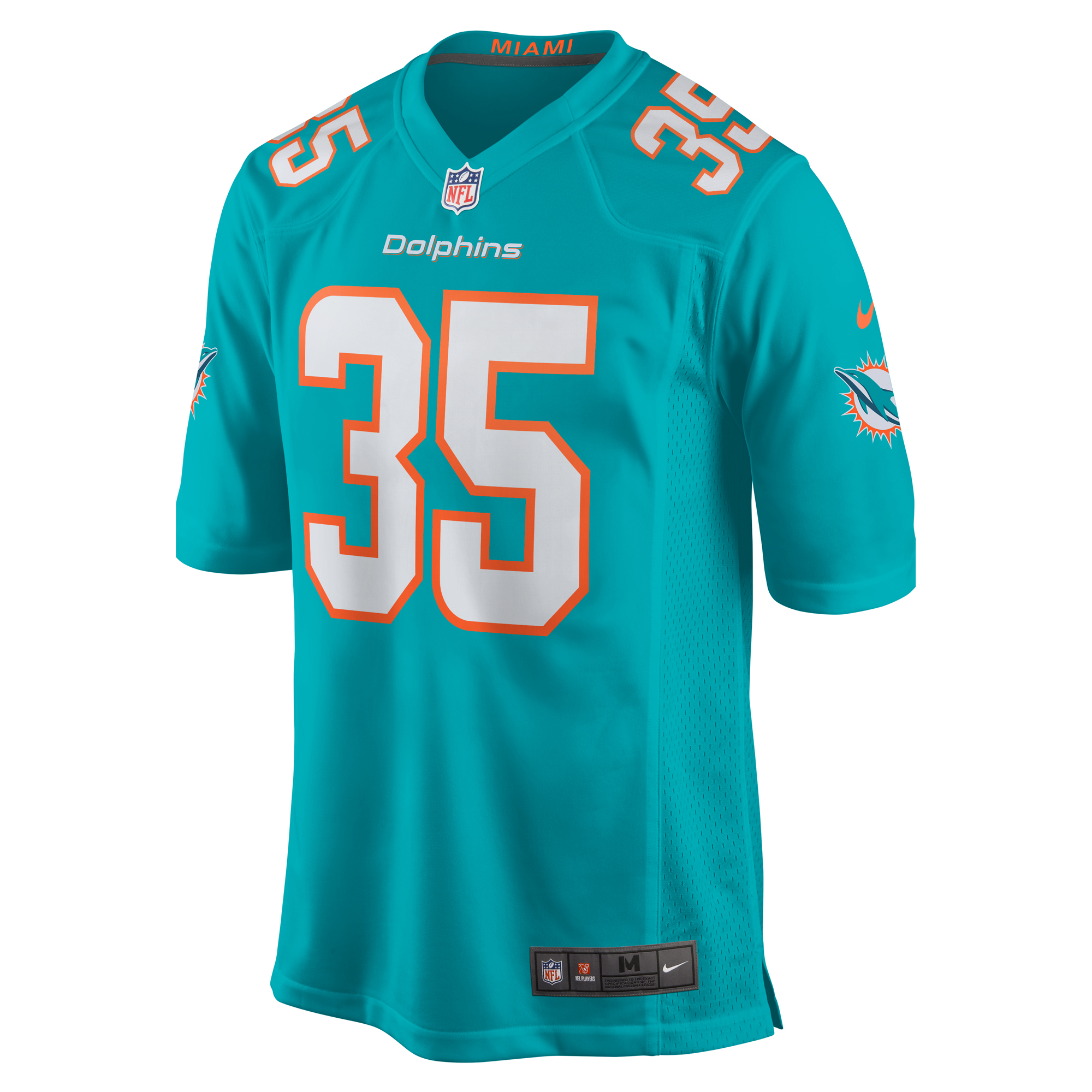 Alternative view of Men's Miami Dolphins Christopher Brooks Aqua Team Game Jersey JS8088 nicesnker