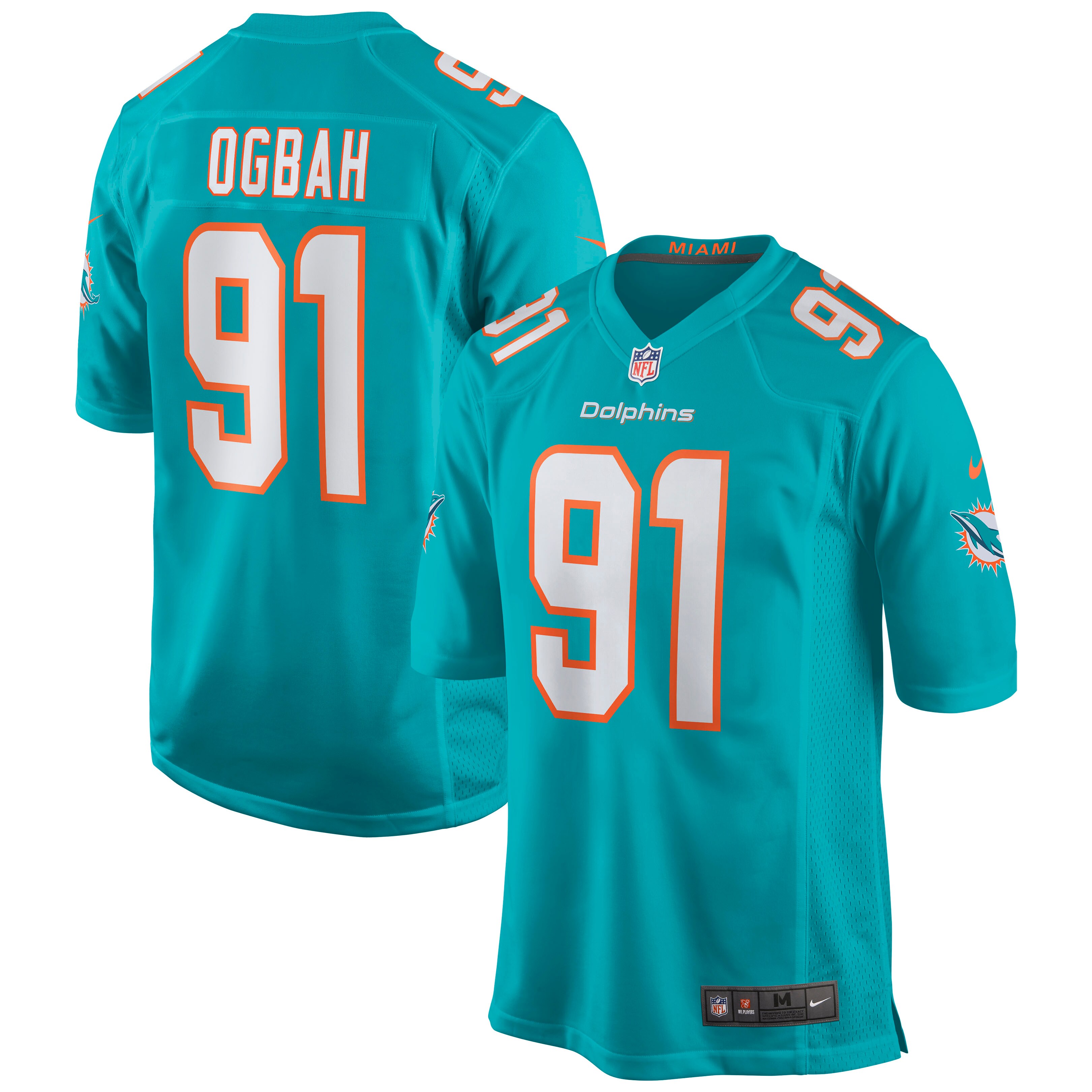 Men's Miami Dolphins Emmanuel Ogbah Aqua Game Jersey JS4251 nicesnker