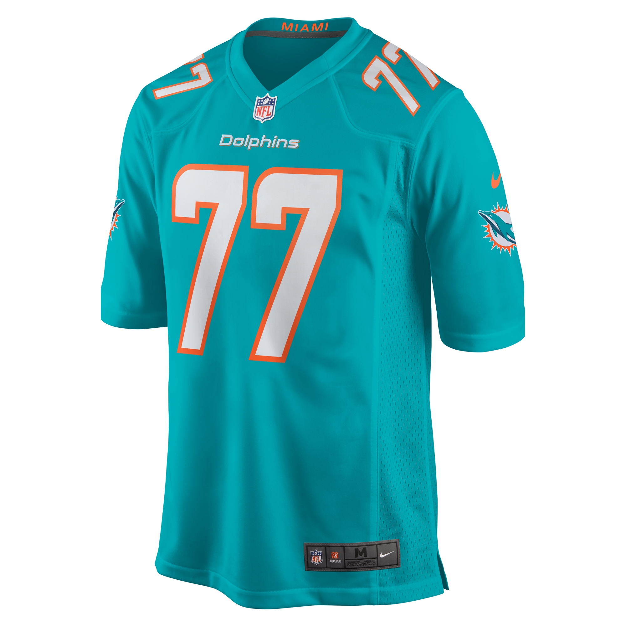 Alternative view of Men's Miami Dolphins Isaiah Wynn Aqua Game Jersey JS8715 nicesnker